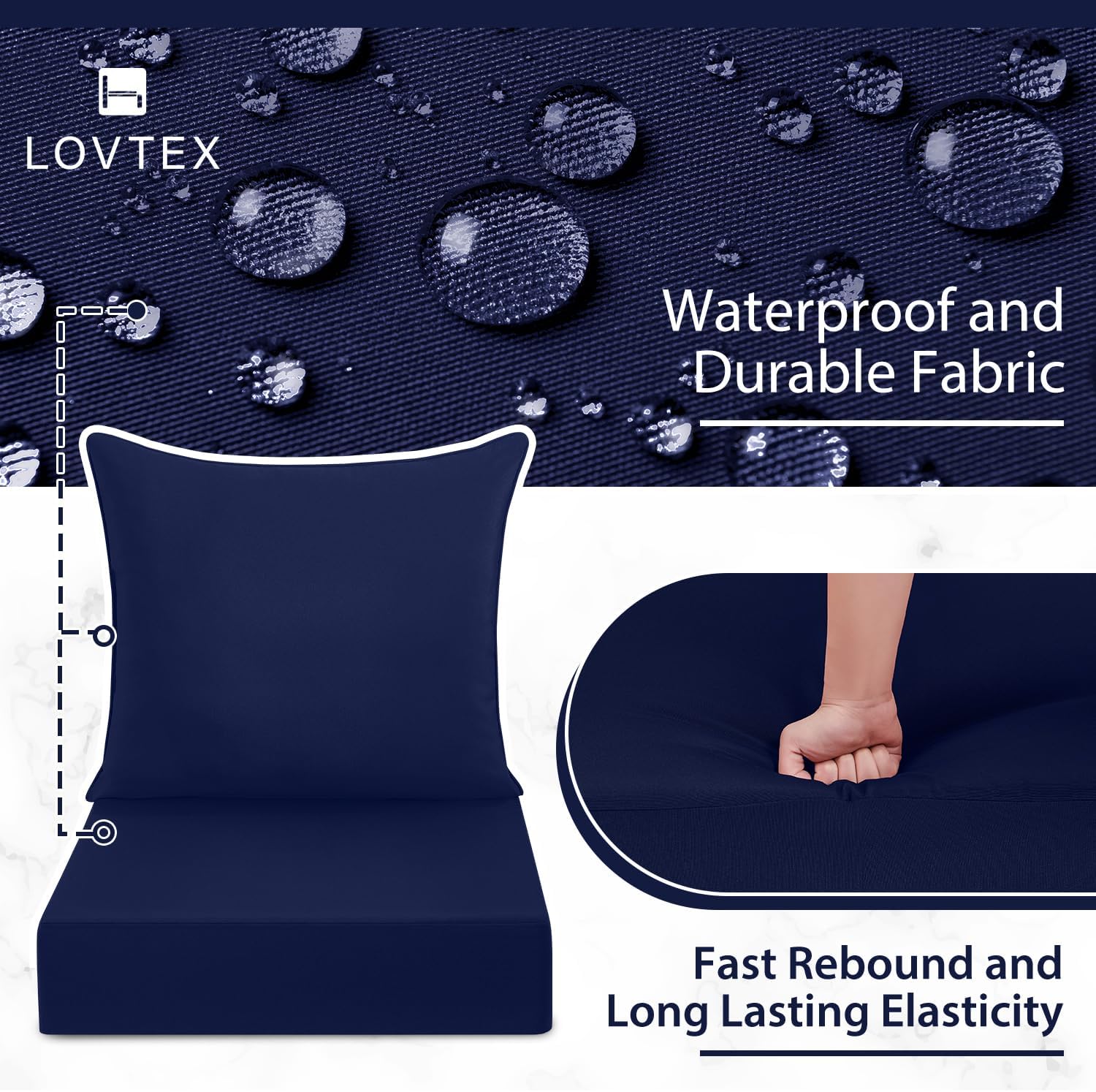 LOVTEX Juego de cojines de asiento profundo para exteriores, resistentes al agua, 24 x 24 pulgadas, cojines para sillas de patio para muebles de