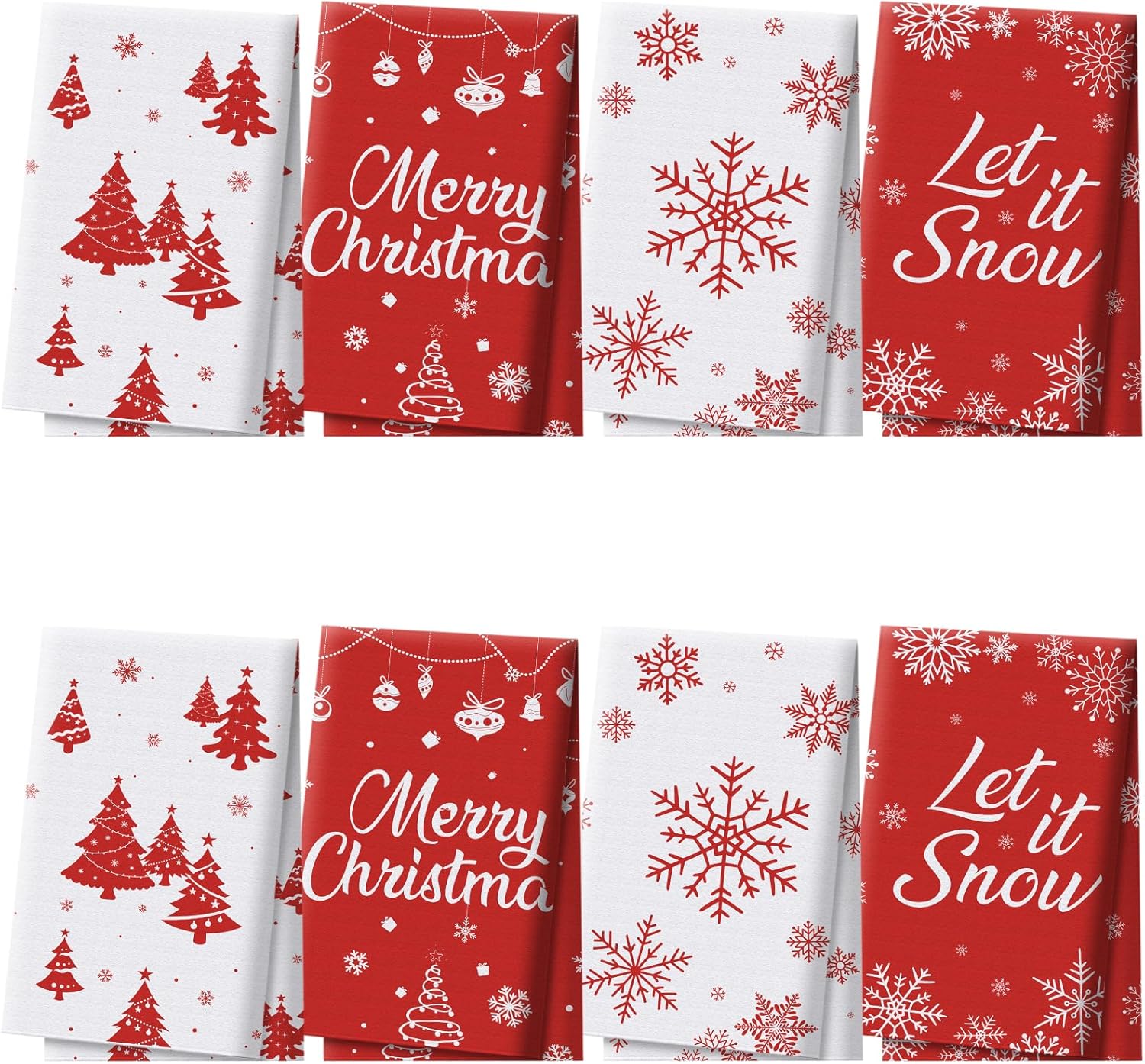 Boao 8 paños de cocina de Navidad decorativos con copos de nieve y campanas de árbol de Navidad, paños de cocina de 15 x 25 pulgadas, absorbentes de