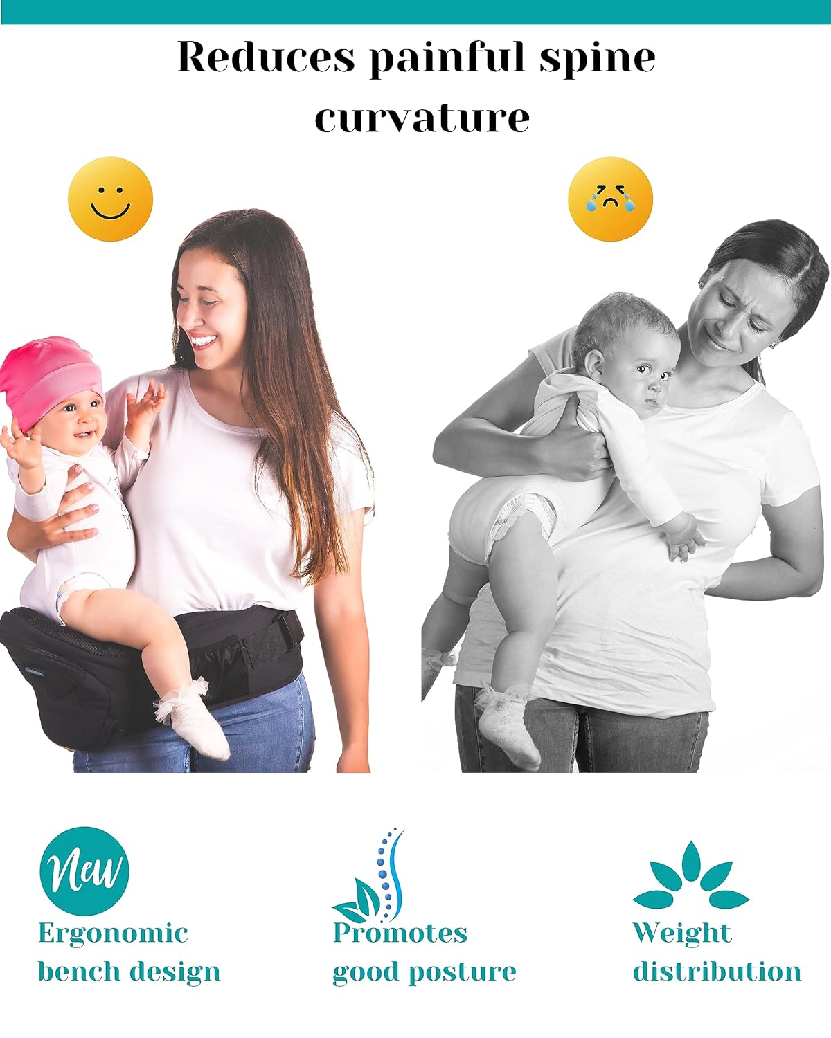 Portabebés de cadera – Nuevo diseño de banco ergonómico, múltiples bolsillos y soporte lumbar y materiales transpirables para recién nacidos y niños