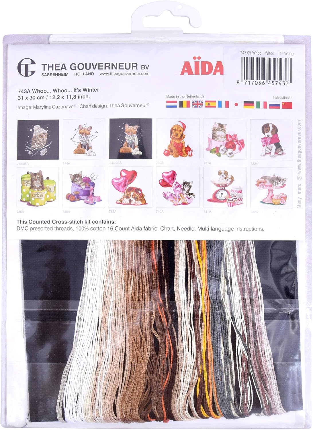Thea Gouverneur – Kit de punto de cruz, Whoo..Whoo..It’s Winter – Aida Black – 16 unidades – Kit de bordado para adultos – Hilos de bordado DMC y