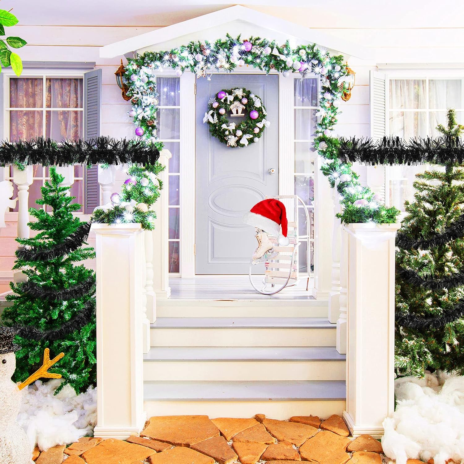 Guirnalda de oropel de Navidad de 39.4 pies, guirnalda metálica con torsión, guirnalda colgante brillante para árbol de Navidad, suministros de