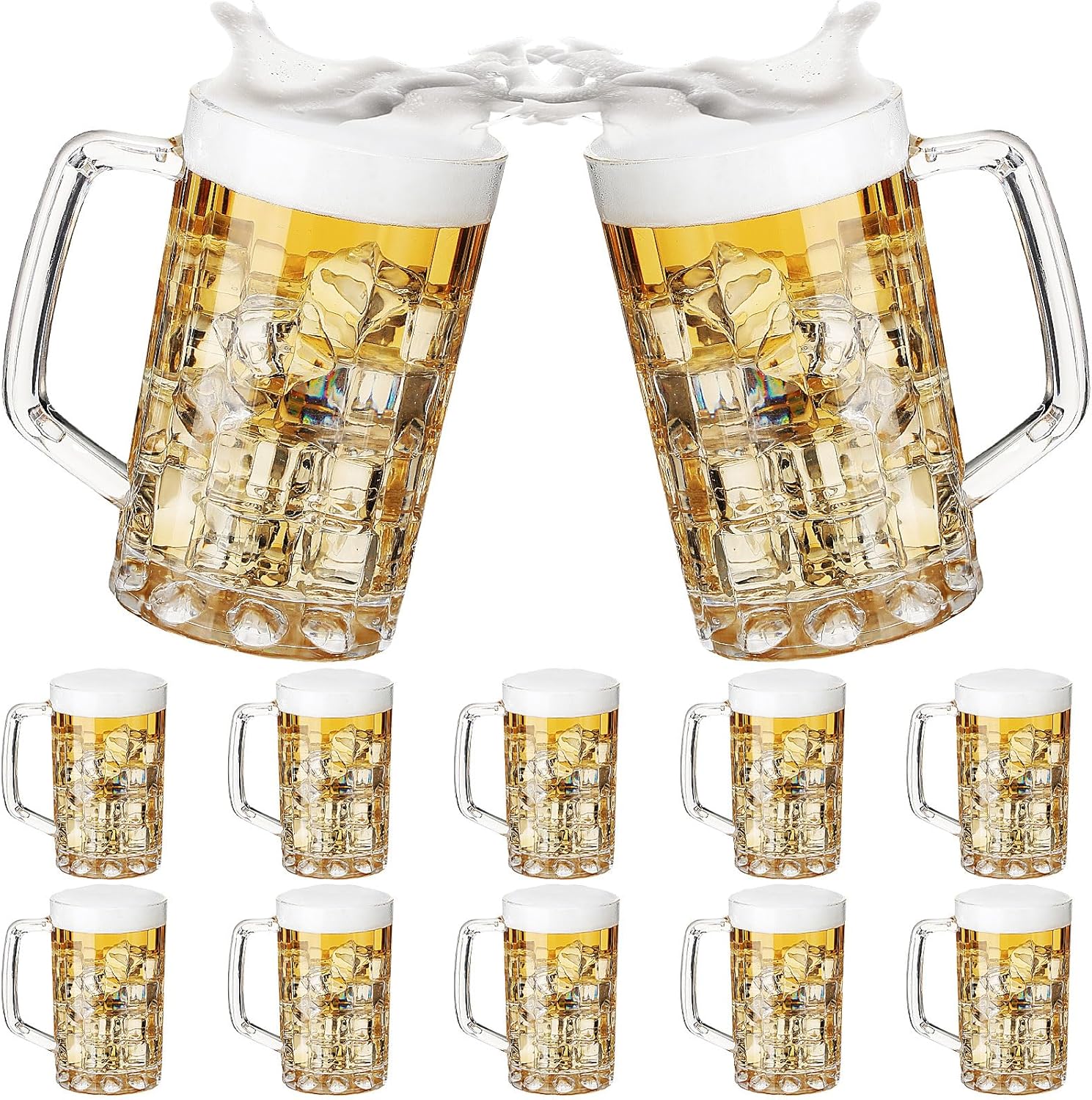 Mifoci 10 tazas de cerveza de plástico con asas, vasos de cerveza transparentes de plástico para bar, hogar, hotel, cóctel, bebidas, jugo de leche,