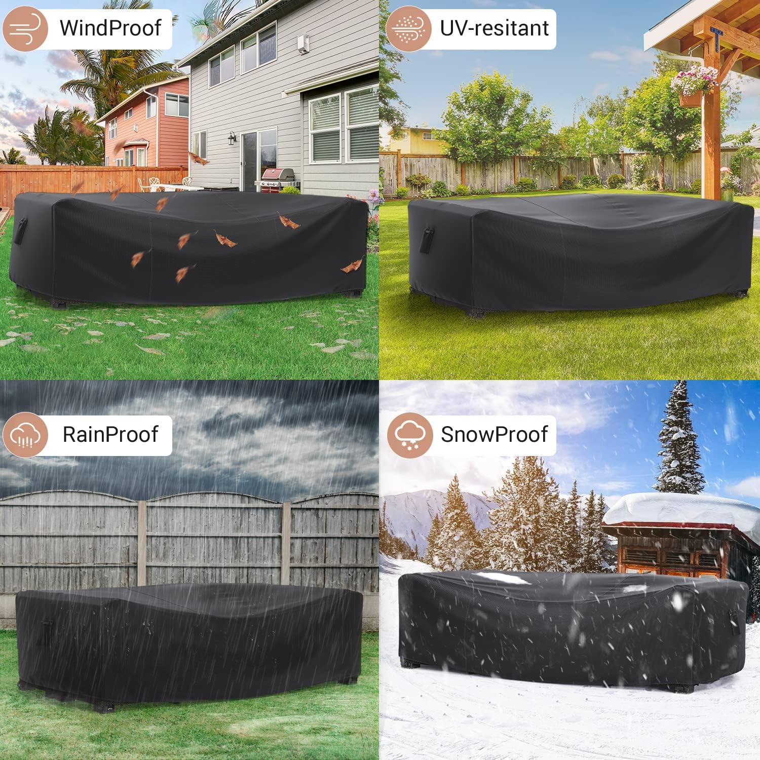Mrrihand Juego de muebles de patio impermeable, funda de sofá modular para exteriores, resistente 600D, juego de mesa y silla, 74 pulgadas de largo