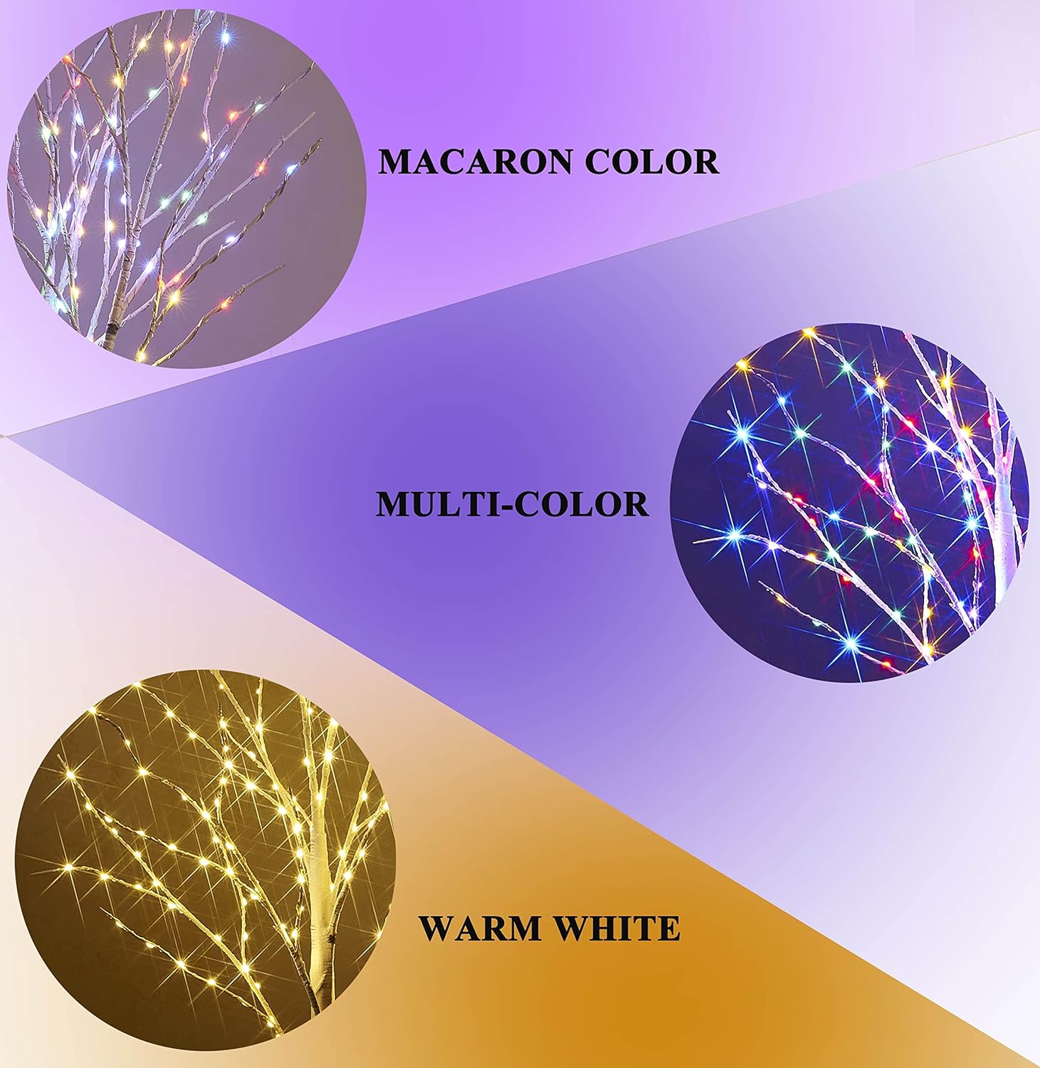 Hairui Árbol de abedul iluminado con luces de hadas de color blanco cálido y multicolor, 8 funciones, 6 pies, árbol sintético con luces para