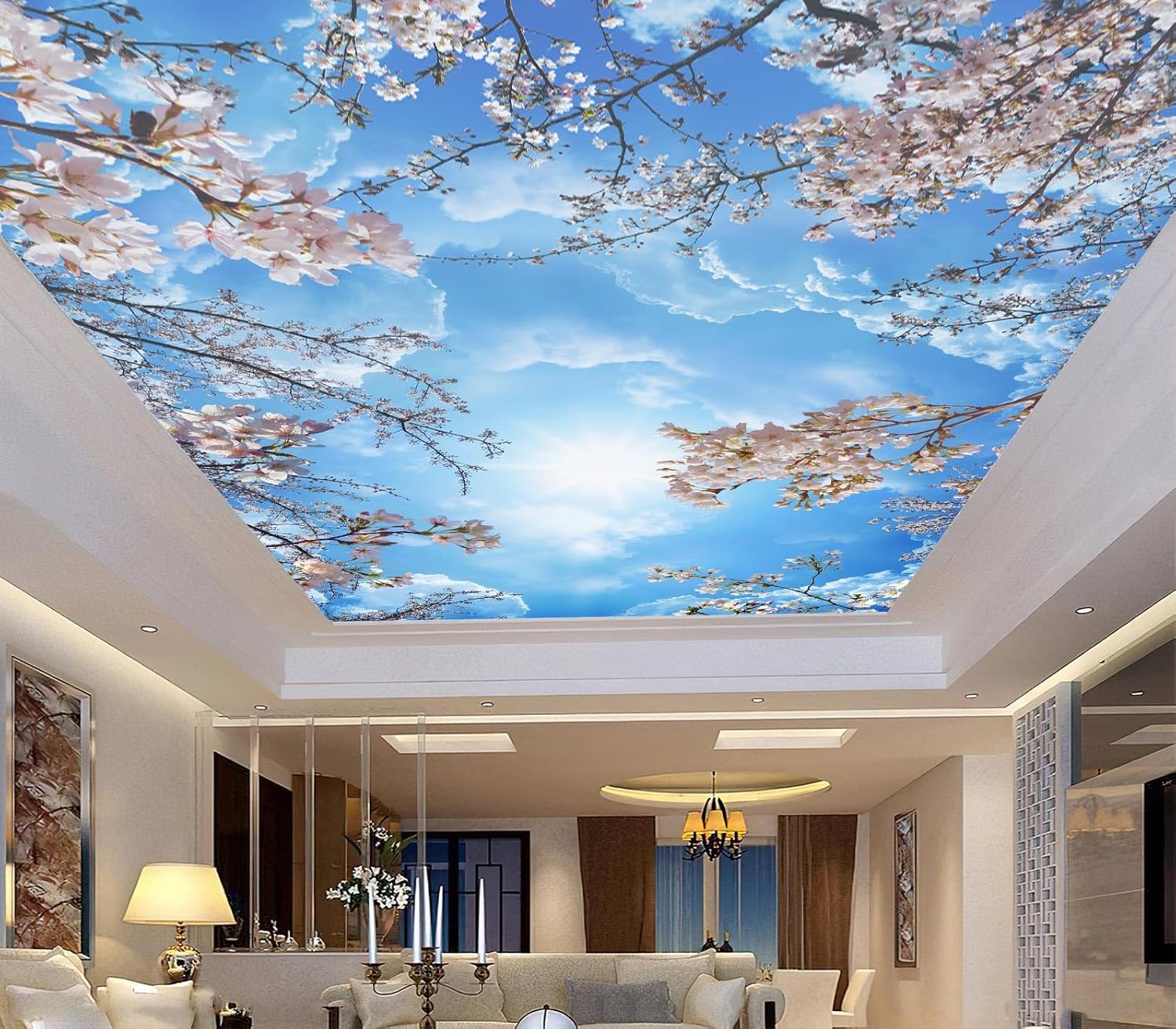 Eierme Papel pintado de pared 3D con diseño de cielo, flor de cerezo, 178 x 117 pulgadas