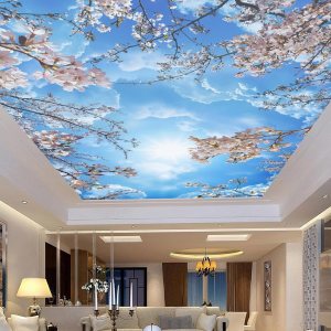 Eierme Papel pintado de pared 3D con diseño de cielo, flor de cerezo, 178 x 117 pulgadas Eierme Papel pintado de pared 3D con diseño de cielo, flor de cerezo, 178 x 117 pulgadas