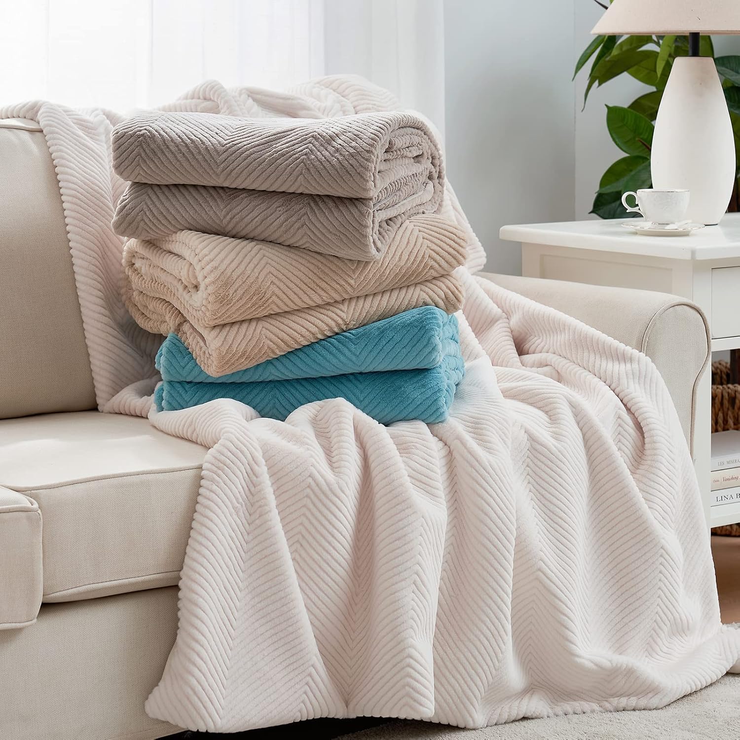 Cozy Bliss Manta de piel sintética suave de lujo para sofá, cálida y acogedora manta mullida a rayas para sofá, sala de estar, dormitorio, 60 x 80