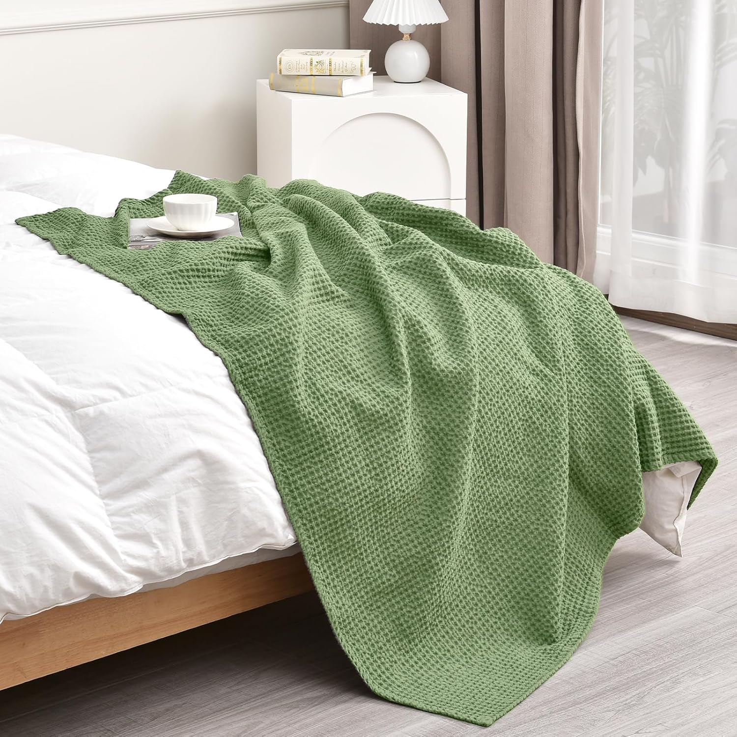 PHF Manta 100% algodón de punto gofre, de 50 x 60 pulgadas, ligera, lavada, suave, transpirable, para adultos y niños, gran capa de manta para sofá,