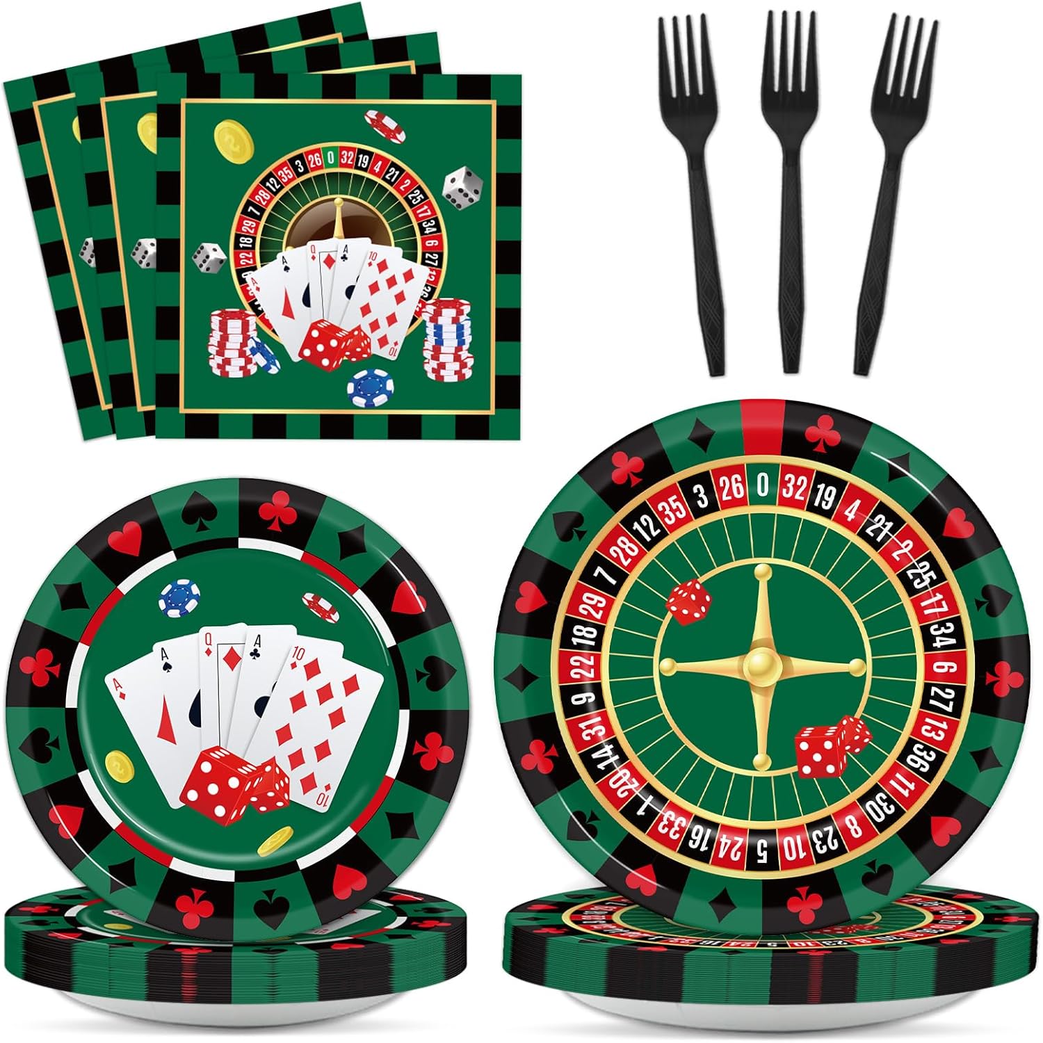 Juego de vajilla de 96 piezas con temática de casino para fiestas de cumpleaños de Las Vegas, tarjetas de póquer, tarjetas de póquer, fiesta de