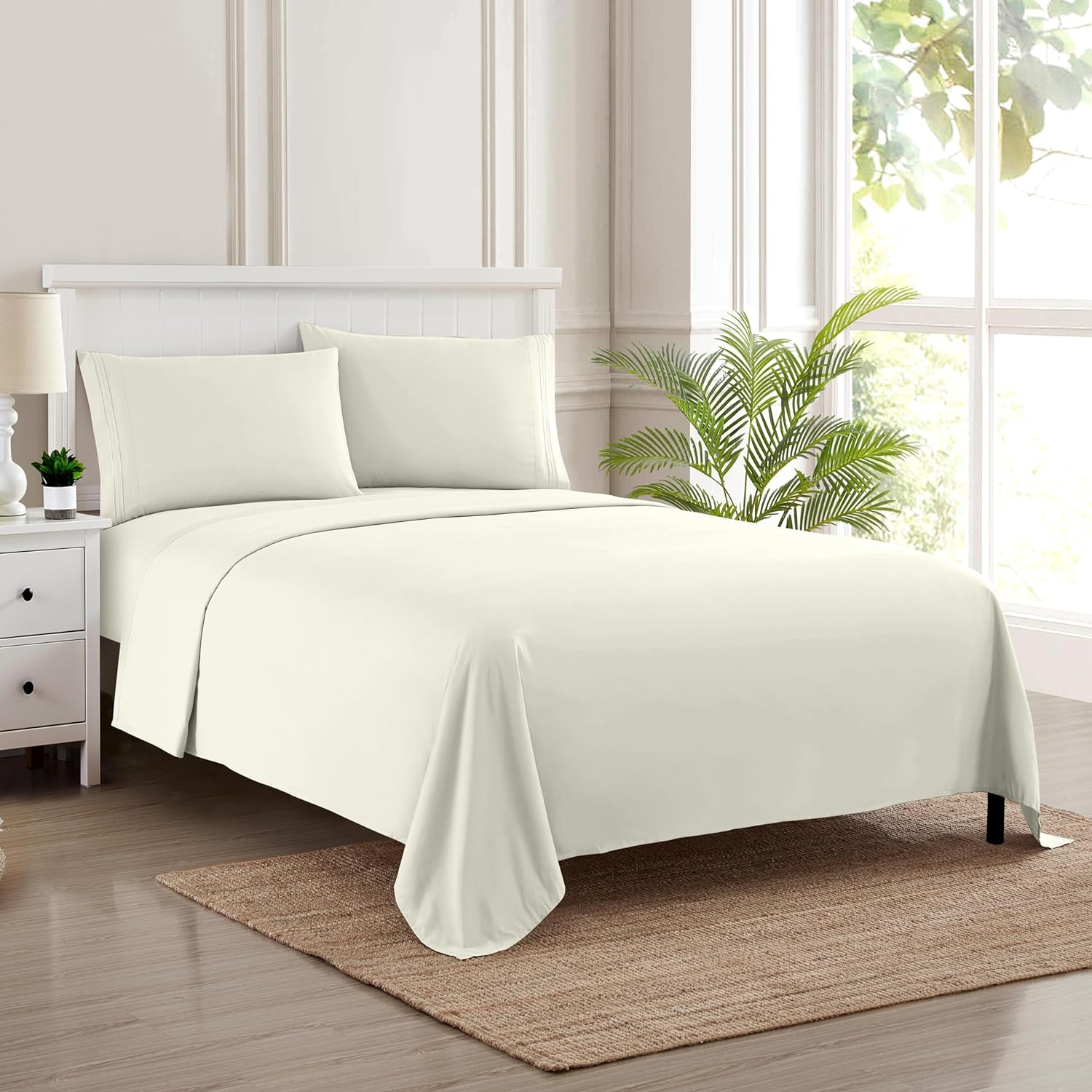 Juego de sábanas extrasuaves de tamaño matrimonial, ropa de cama transpirable y lujosa con correas elásticas integradas para las esquinas, colección