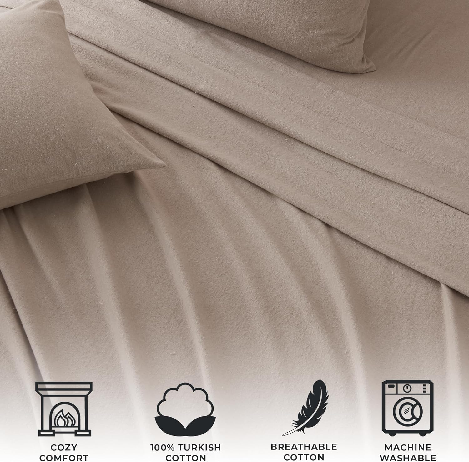 Juego de sábanas de franela de mezcla de algodón de 4 piezas, sábanas y fundas de almohada de algodón, cálidas, doble cepillado para mayor suavidad
