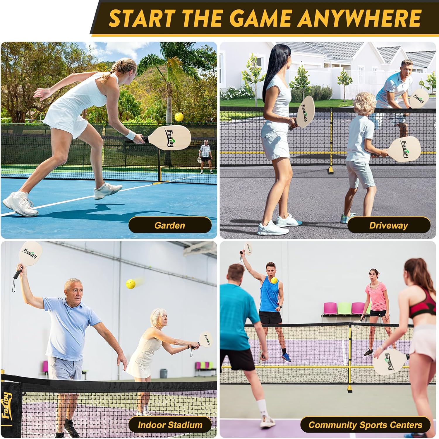 Fostoy Pickleball Net, 22FT Regulation Size Portable Pickleball Net,18-Ply PE Nets Weather Resistant Steady Metal Frame Pickle Ball Net System with