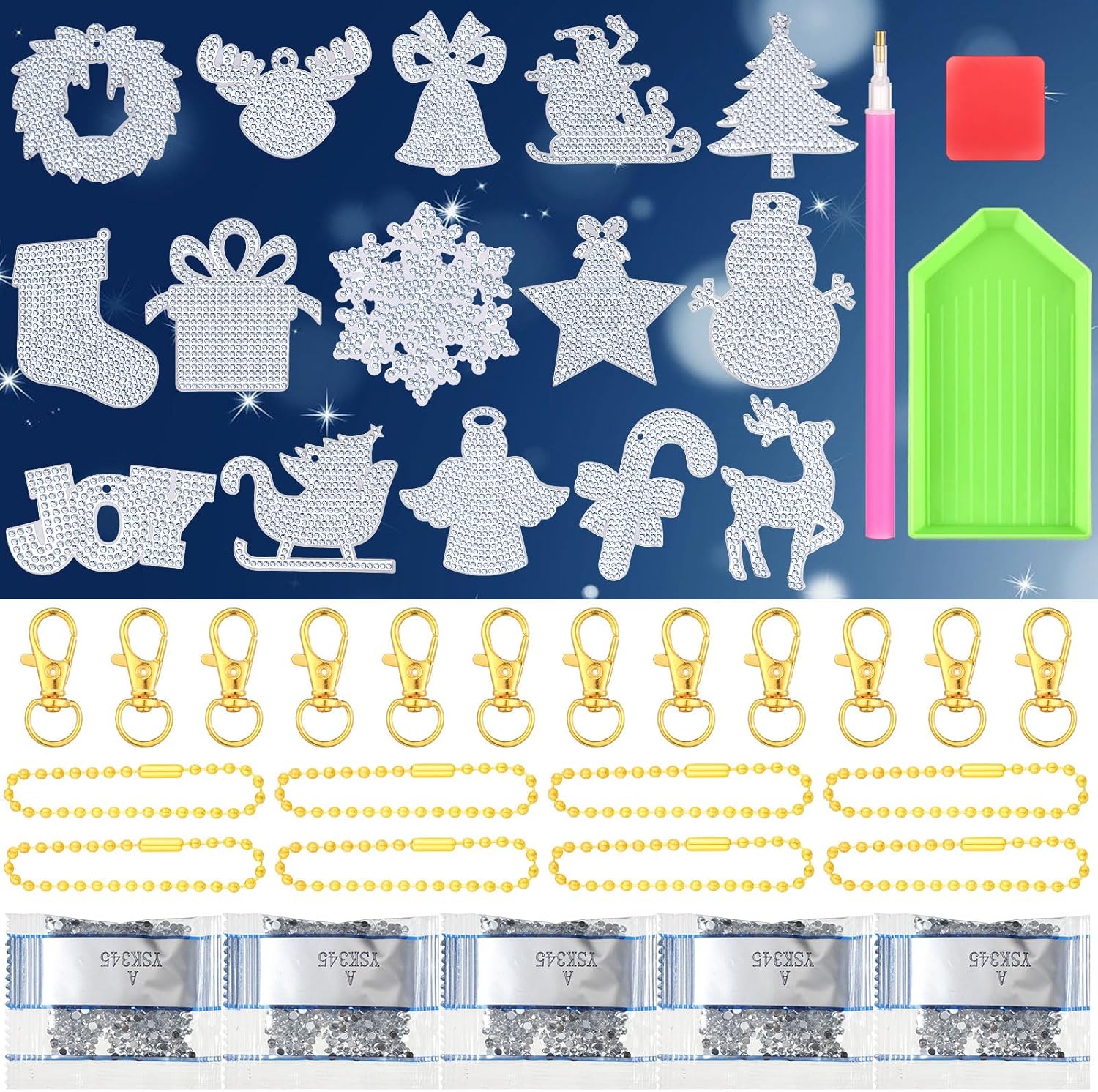 15 piezas de llavero de pintura de diamante de Navidad adornos de pintura de diamantes 5D DIY llavero de pintura de diamantes de Navidad adornos de