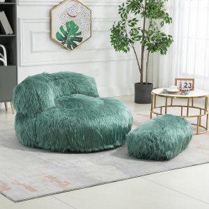 KIVENJAJA Sillas puff de piel sintética con otomana, juego de silla y taburete de acento esponjoso de gran tamaño para adultos y niños, sofá de piso KIVENJAJA Sillas puff de piel sintética con otomana, juego de silla y taburete de acento esponjoso de gran tamaño para adultos y niños, sofá de piso
