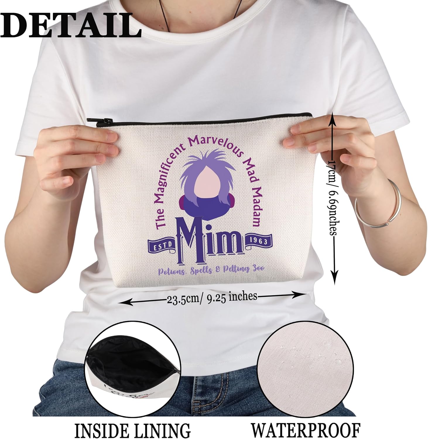 PWHAOO Regalo inspirado en la película de dibujos animados Madam Mim Bolsa de maquillaje Bolsa de cosméticos para fanáticos de la película Merch,