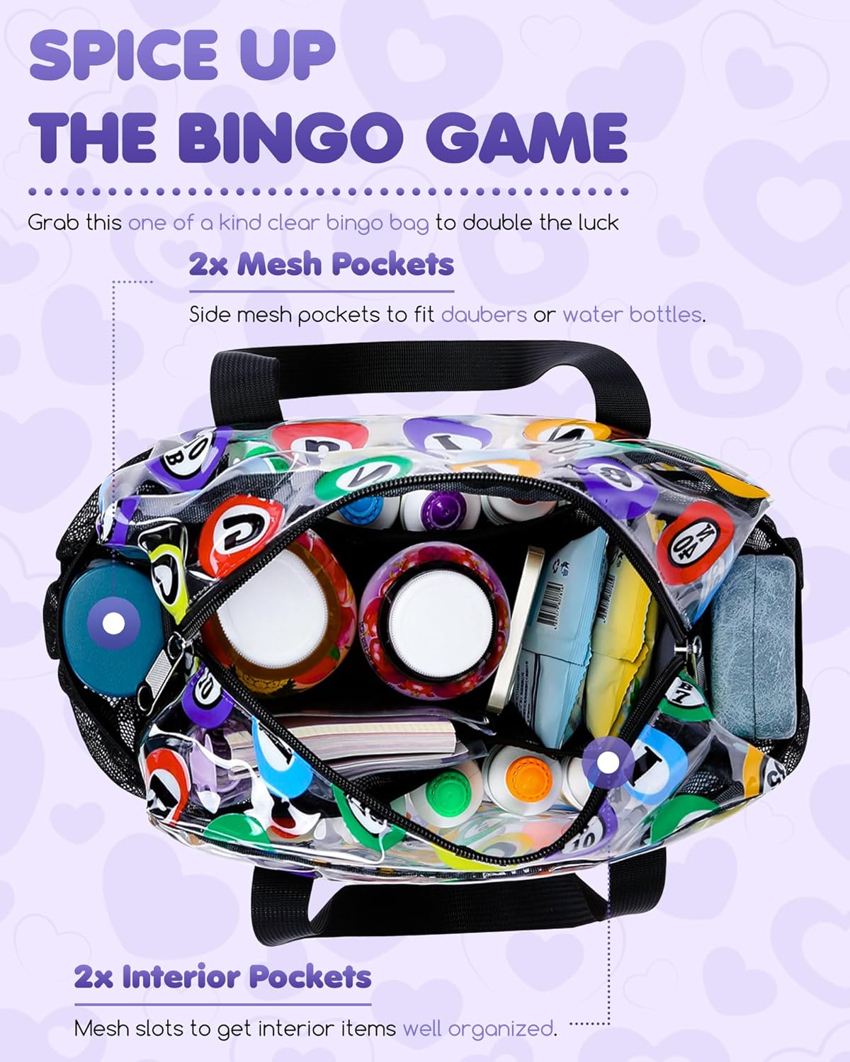 Bolsa de bingo para Daubers Dabbers Dobbers – Bolsas de bingo transparentes con bolsillos para accesorios de bingo, bolsa de bingo para juegos de