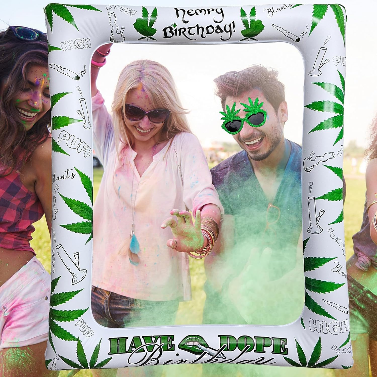 Fiesta de cumpleaños con temática de marihuana inflable para cabina de fotos y selfies, marihuana gigante, marihuana, marihuana, decoración de