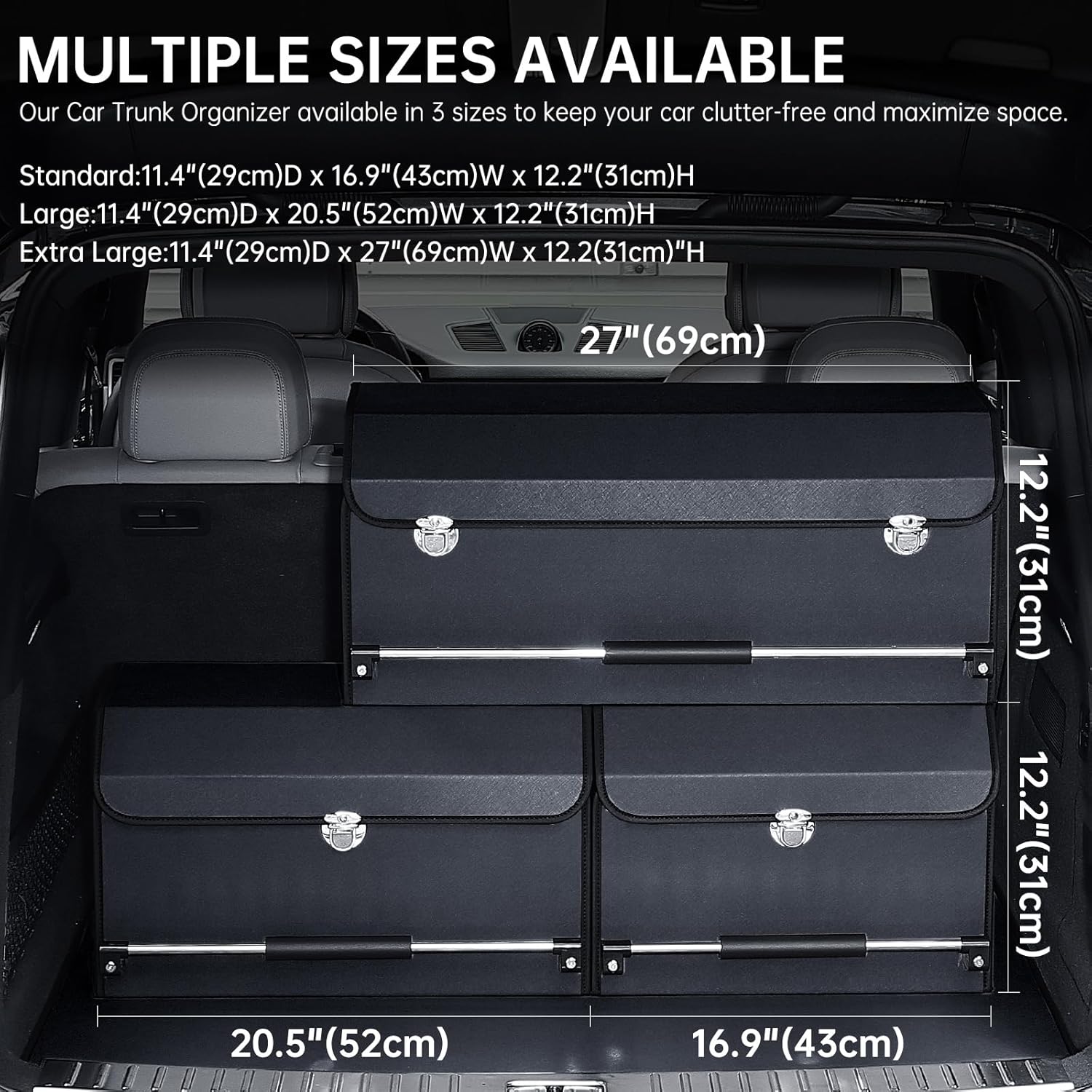 XCF Trunk Organizer for SUV, Durable Leather Car Trunk Organizer with Lid and Sturdy Handle, Collapsible Adjustable Storage Compartment for MenWomen