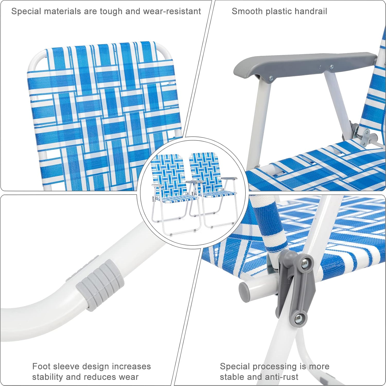 HomVent Juego de 2 sillas plegables para patio, silla de playa plegable, silla web portátil, para patio, piscina, playa, césped, para interiores y