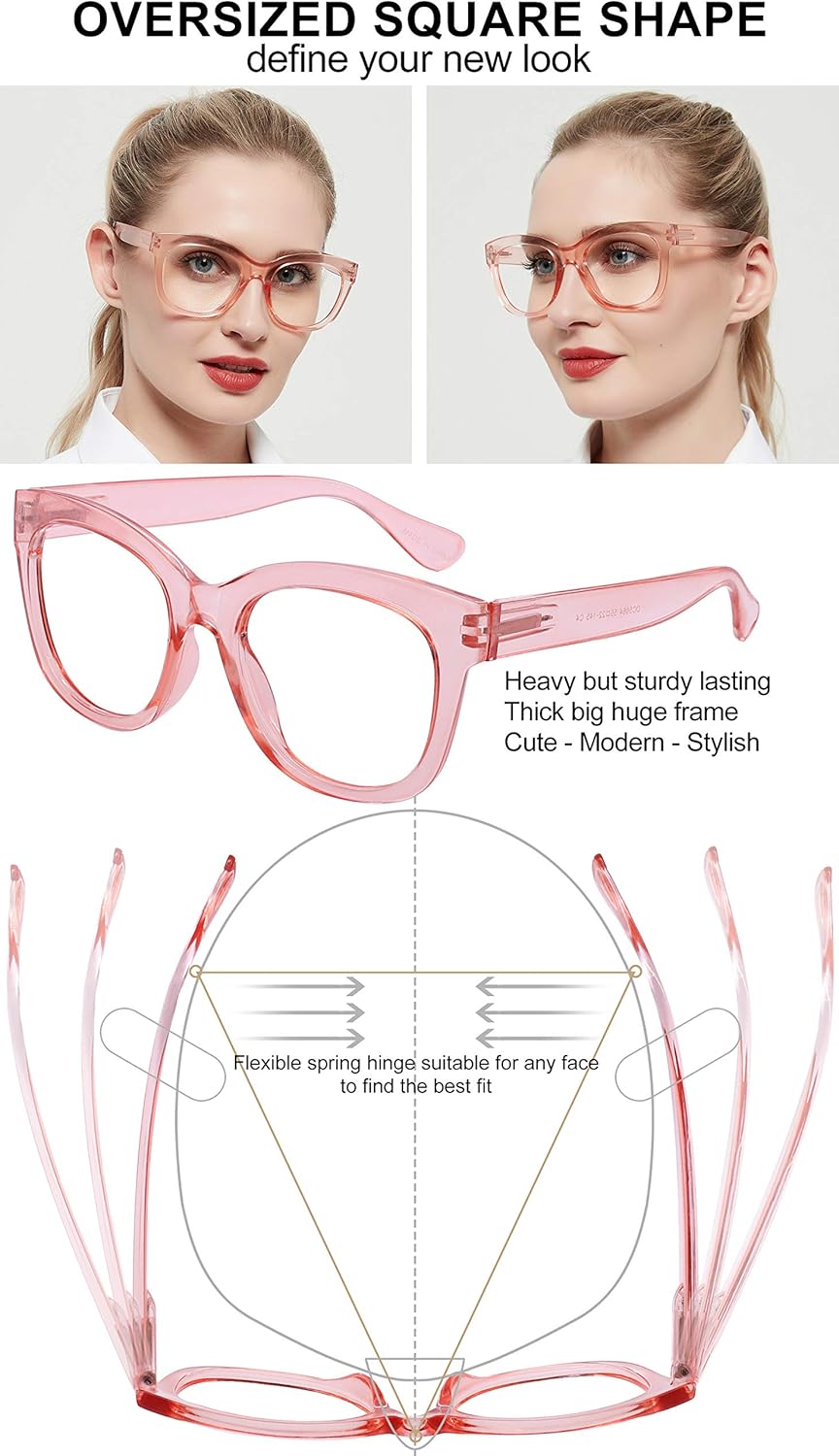 Gafas de lectura de gran tamaño para mujer, lectores grandes 0 1.0 1.25 1.5 1.75 2.0 2.25 2.5 2.75 3.0 3.5 4.0 5.0 6.0 (rosa, 125)