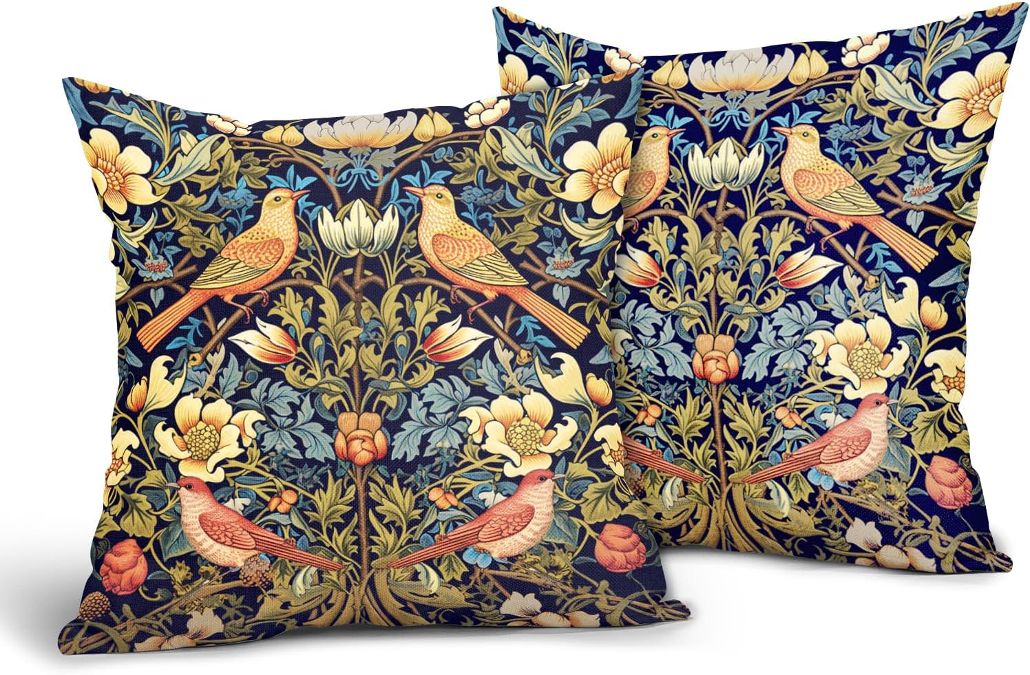 Juego de 2 fundas de almohada de 16 x 16 pulgadas de color verde chinoiserie, fundas de almohada cuadradas de lino y algodón para sofá, dormitorio,