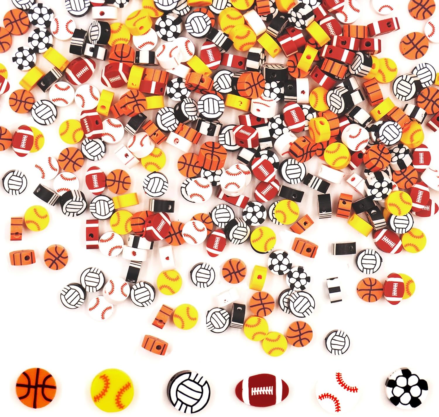 500 cuentas deportivas para la fabricación de joyas, cuentas de arcilla polimérica con béisbol, fútbol, baloncesto, voleibol, rugby, cuentas de bola