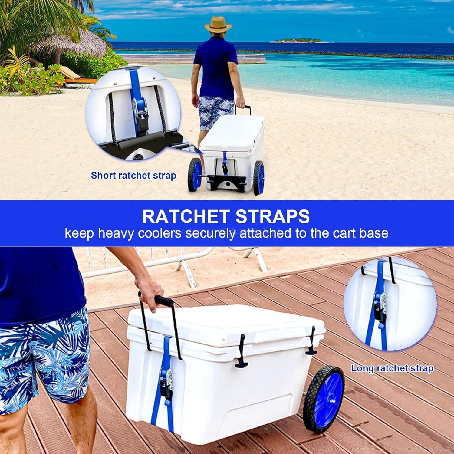 Kit de ruedas enfriadoras mejoradas para enfriadores YetiRTICIgloo con espacio de rueda de hasta 19.8 pulgadas a 12 pulgadas, altura ajustable, base