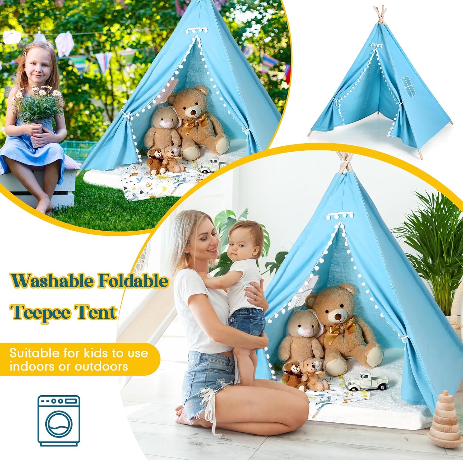 Paquete de 3 tiendas de campaña tipi para niños, niñas, fiestas de pijamas, tiendas de campaña para interiores y exteriores, juegos de casa de