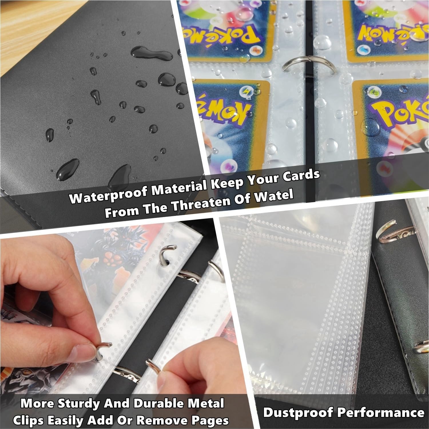 Carpeta de tarjetas coleccionables de 4 bolsillos, 400 bolsillos para tarjetas de Pokémon con cremallera, 50 fundas compatible con tarjetas