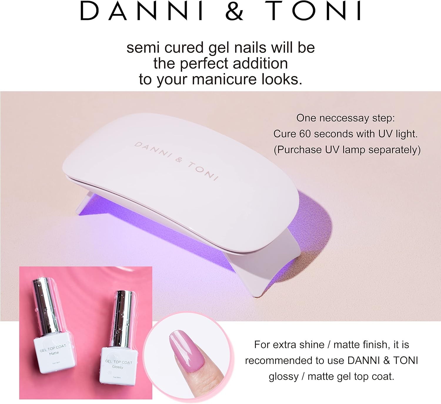 DANNI & TONI Tiras de uñas de gel semicuradas multicolores brillantes (seductores), calcomanías de gel nude para uñas, envolturas de uñas
