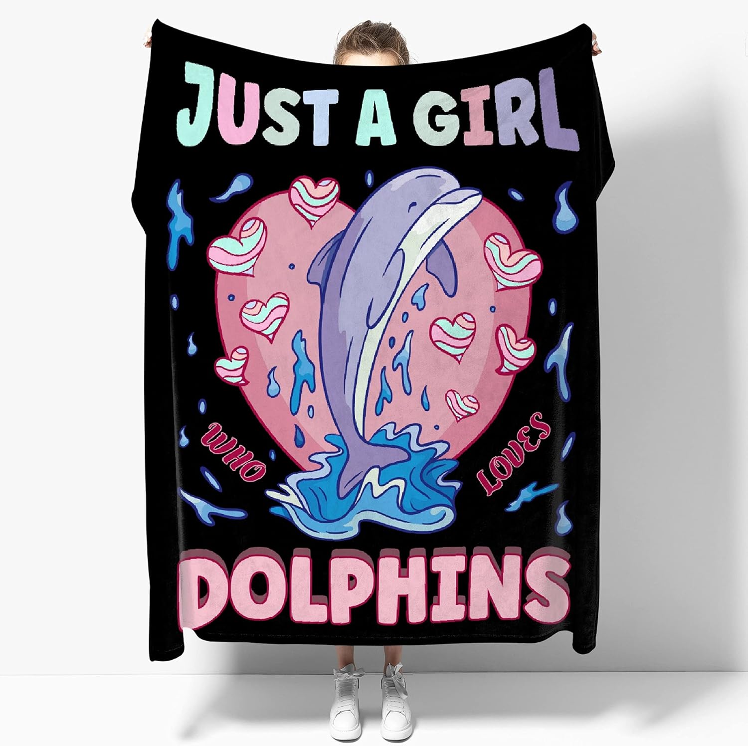 Manta de delfín, regalo para niñas y mujeres, manta con texto en inglés “Just A Girl Who Loves Dolphins”, súper suave y acogedora manta cálida para