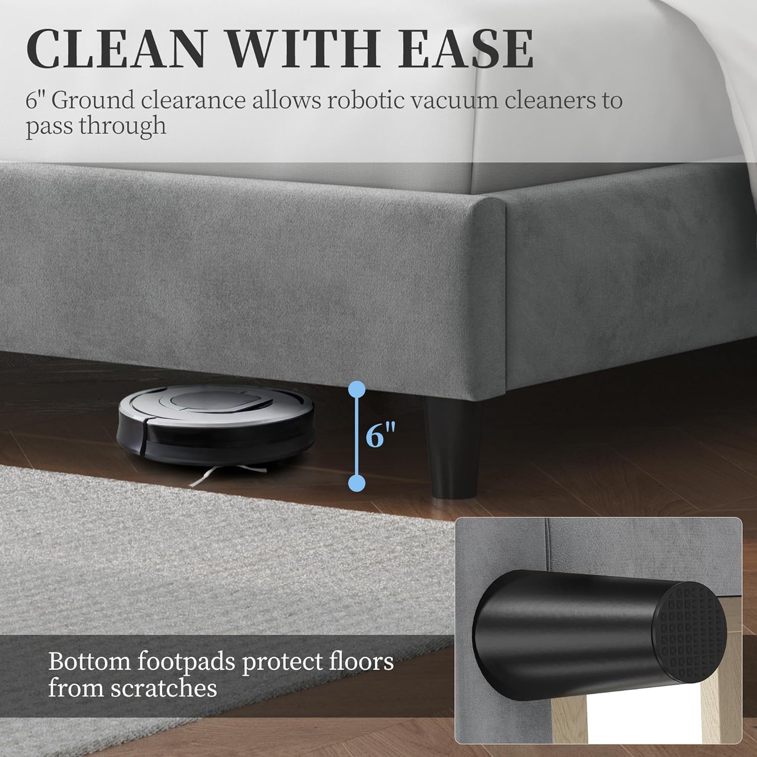 Yaheetech Base de cama Queen con plataforma tapizada con lado de alasoporte de listones de maderacabecera capitonada con lado de alabase de