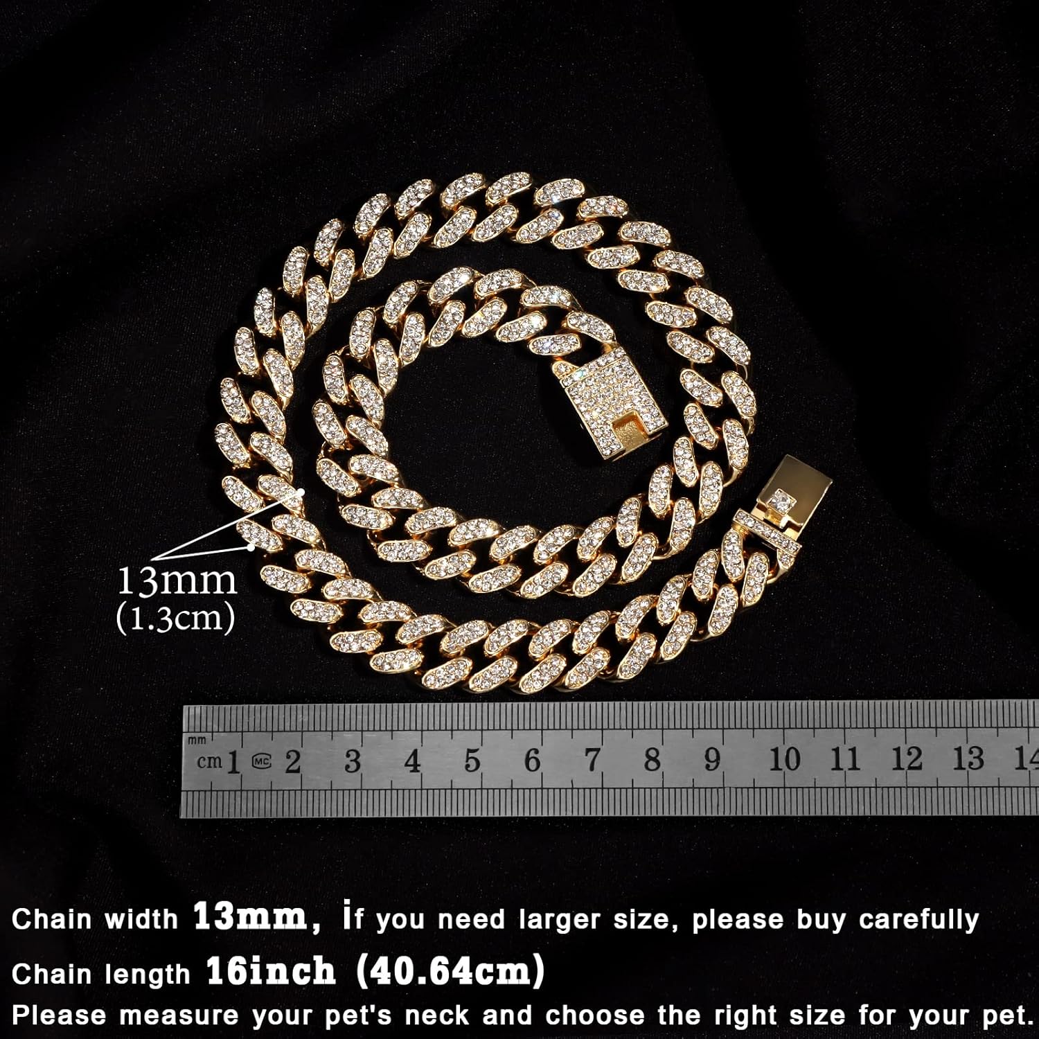 Collar de eslabones cubanos para perro, cadena de metal dorado y plateado, collares de diamantes para mascotas para perros y gatos, joyería de