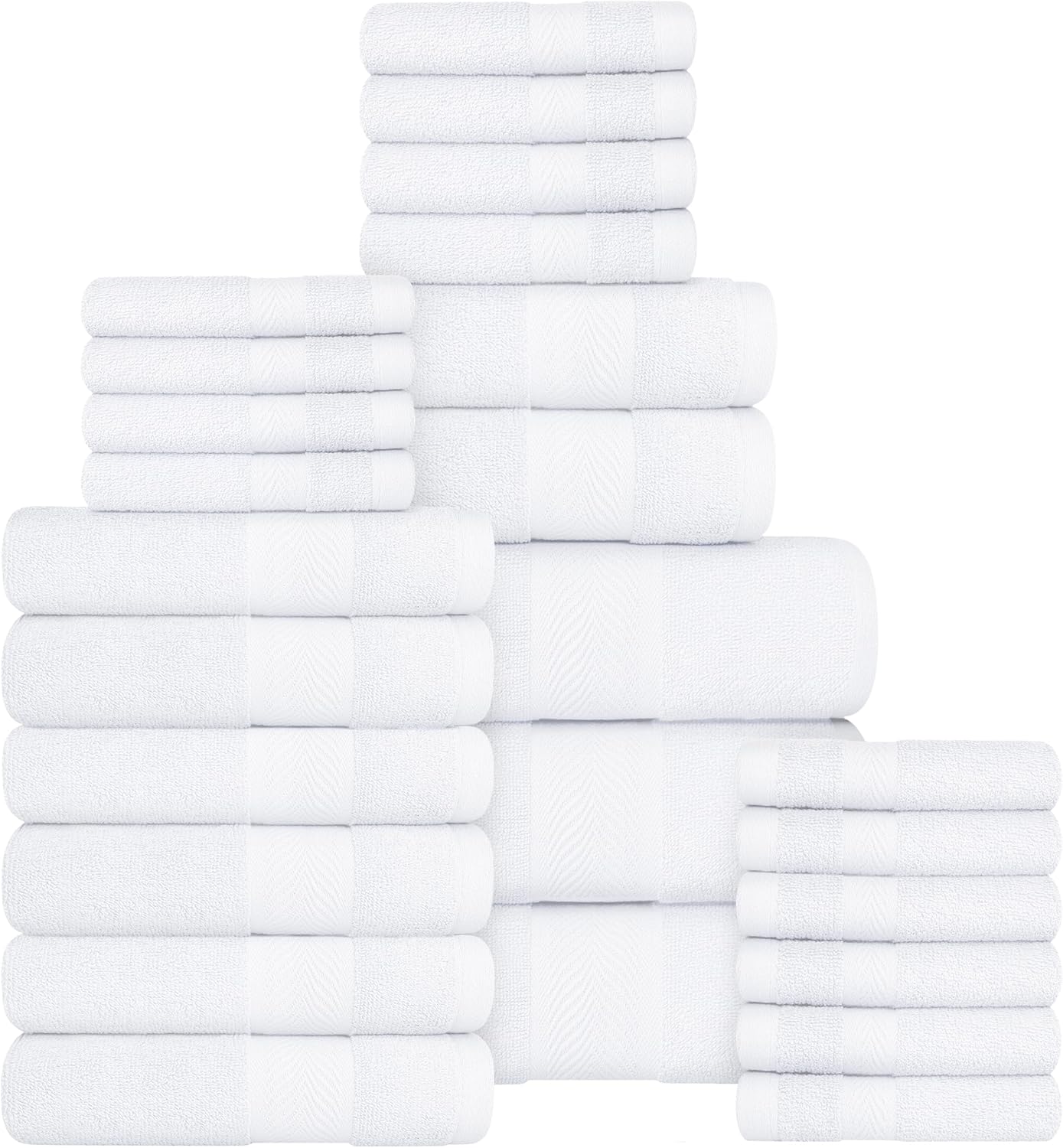 Oakias Juego de toallas blancas de 64 piezas de 21.16 ozm, 16 toallas de baño, 16 toallas de mano y 32 toallas pequeñas, altamente absorbentes