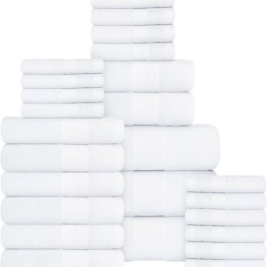 Oakias Juego de toallas blancas de 64 piezas de 21.16 ozm, 16 toallas de baño, 16 toallas de mano y 32 toallas pequeñas, altamente absorbentes Oakias Juego de toallas blancas de 64 piezas de 21.16 ozm, 16 toallas de baño, 16 toallas de mano y 32 toallas pequeñas, altamente absorbentes