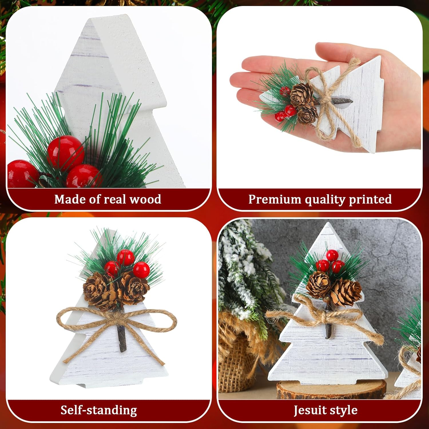 Soaoo 3 piezas de centros de mesa de madera para mesas de árbol de Navidad de madera, letrero de árbol de Navidad rústico, decoración de mesa para