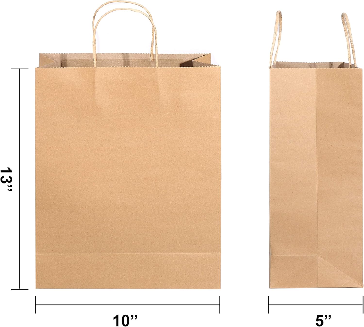 CAYUENG Bolsas de papel kraft de 10 x 5 x 13 pulgadas, 100 bolsas de regalo marrones con asas, bolsas de papel liso para compras, bolsas de papel