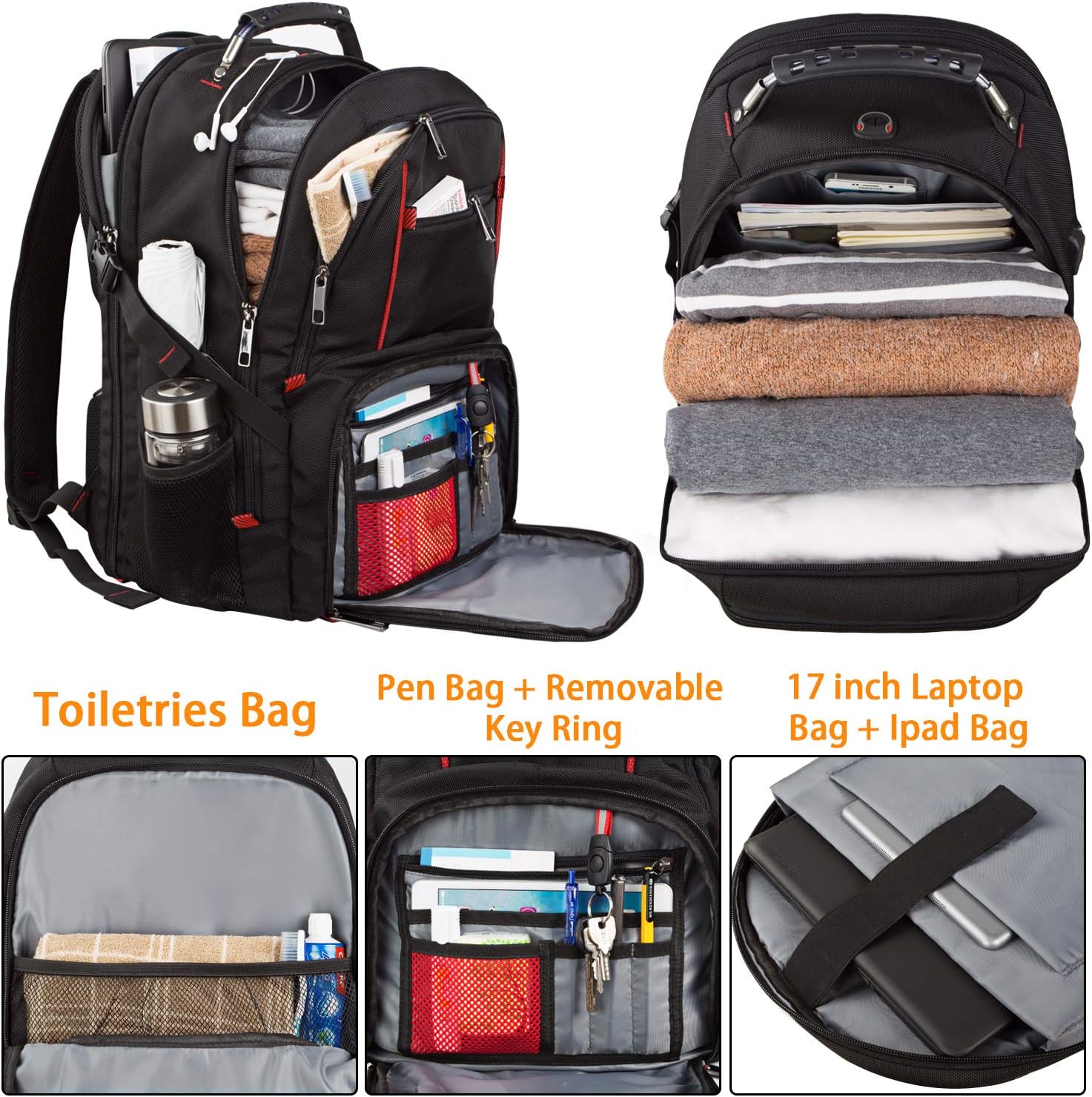 Mochila de viaje para laptop, mochila extra grande para hombres y mujeres con puerto de carga USB, compatible con la TSA y resistente mochila para