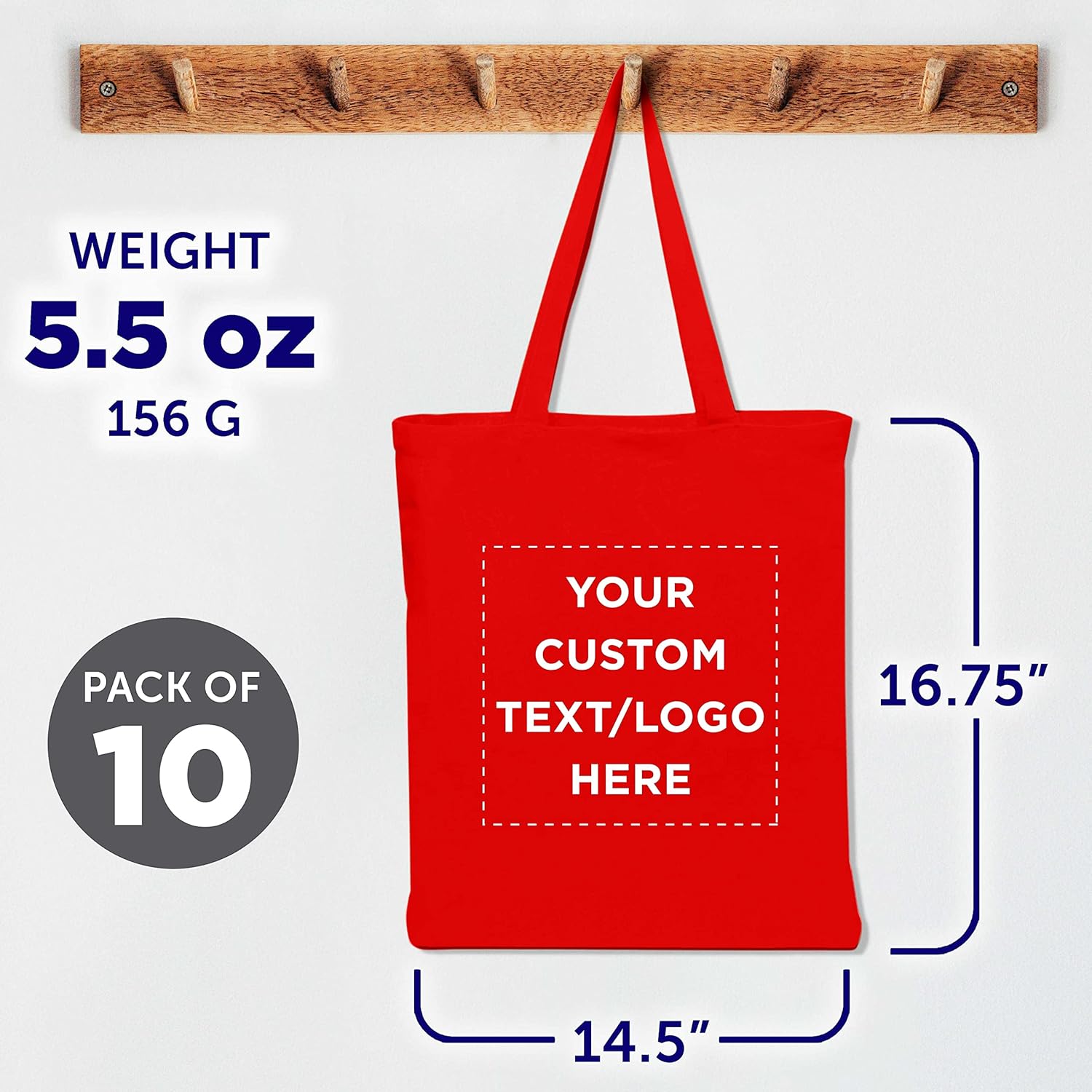 DISCOUNT PROMOS Juego de 10 bolsas de lona de algodón personalizadas, reutilizables, ideales para ir de compras, comestibles, playa, picnic,