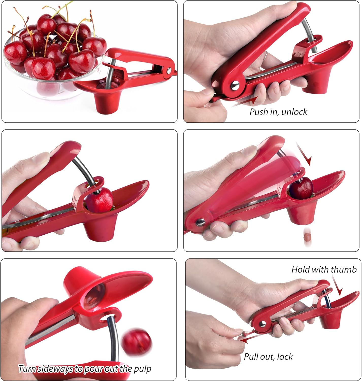 Cherry Pitter – Herramienta para eliminar semillas de cereza Makmzoon – Rojo
