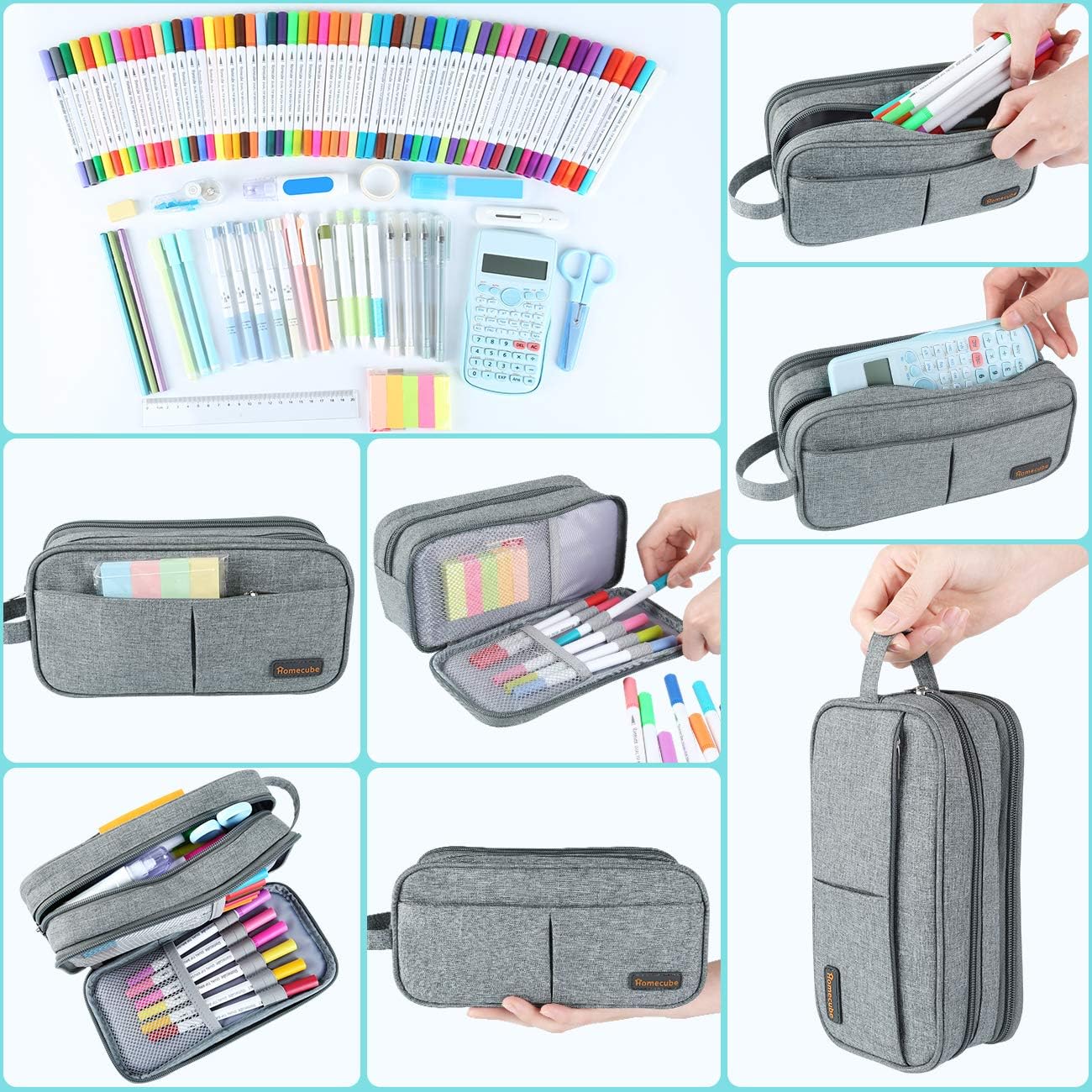 Homecube Bolsa de almacenamiento de tela Oxford, soporte para bolígrafos, bolsa de maquillaje, organizador de papelería, bolsa para lápices con