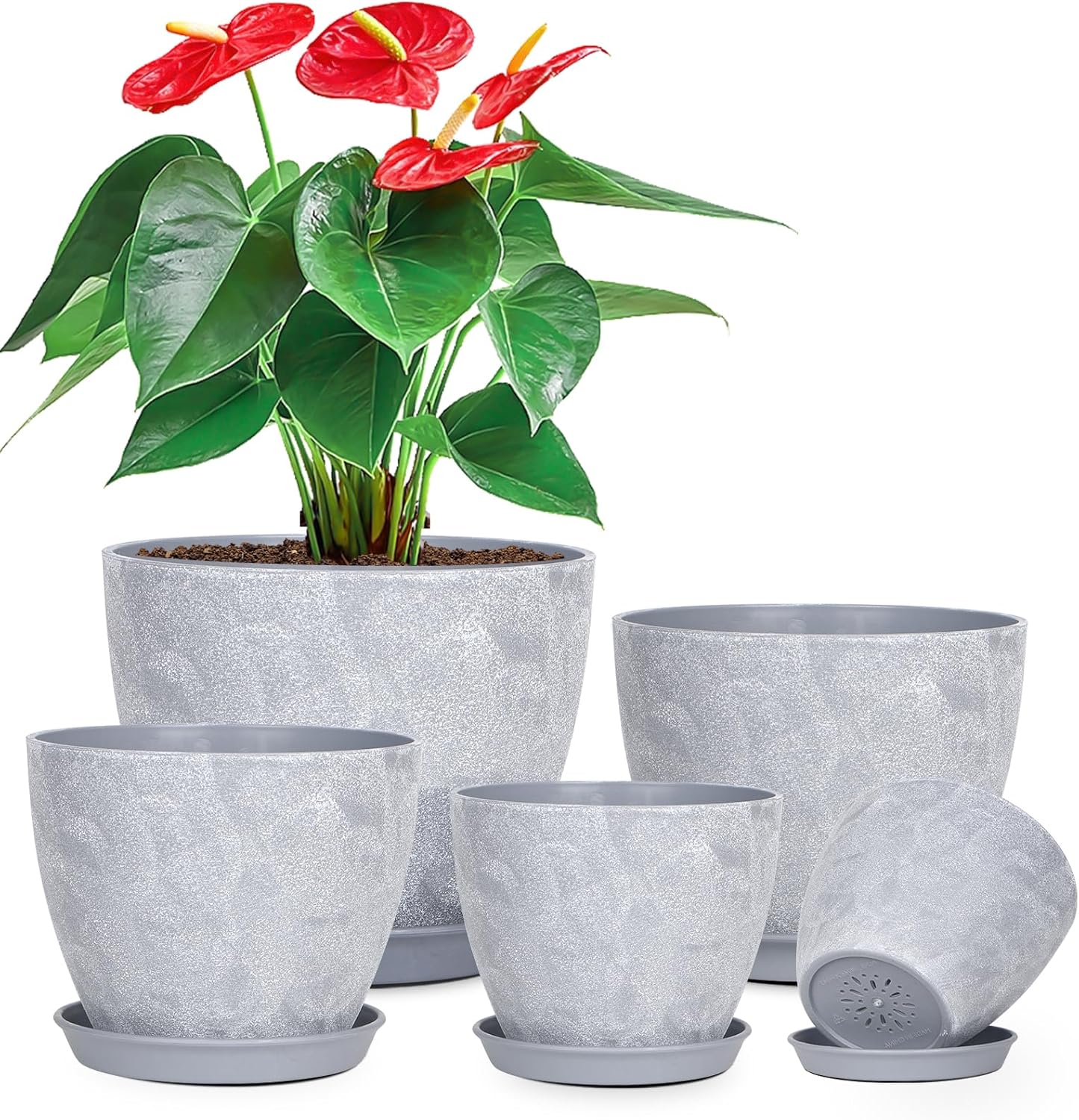 Juego de 8 macetas de plástico de 10987.56.55.754 pulgadas, maceta decorativa para interiores, maceta grande decorativa para interiores, macetas de