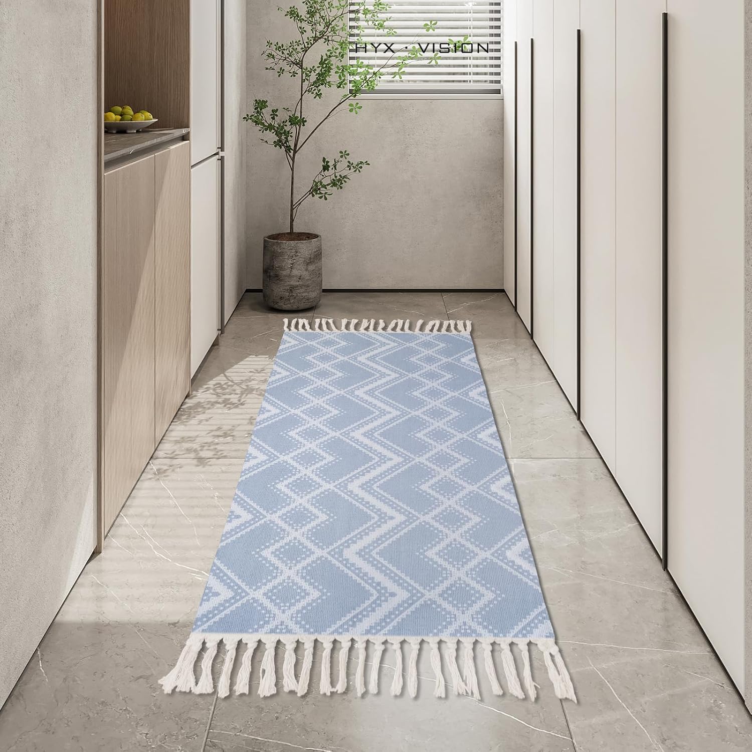 NECHEGI Alfombra de pasillo de cocina bohemia con borla, 47 x 23 pulgadas, lavable, tapete marroquí para entrada, lavandería, dormitorio, pasillo,