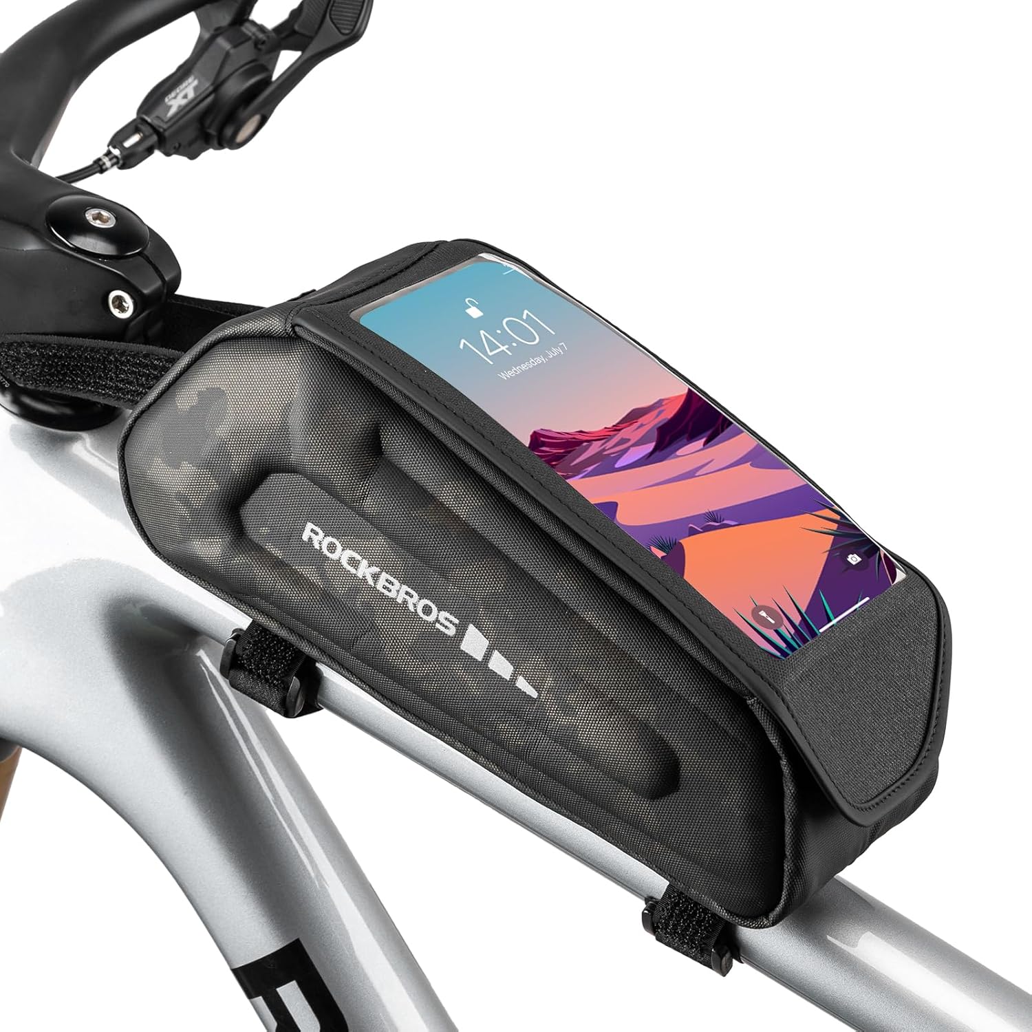 ROCKBROS Bolsa de bicicleta para teléfono, bolsa de accesorios de bicicleta, bolsa de EVA impermeable para teléfono para bicicleta, tubo superior,