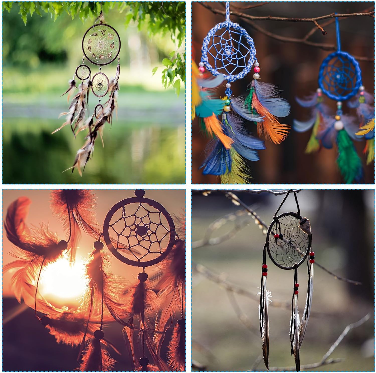 PATIKIL Juego de anillos de atrapasueños, 10 tamaños de corona de macramé de metal, aro redondo floral para decoración de Navidad, hogar, automóvil,