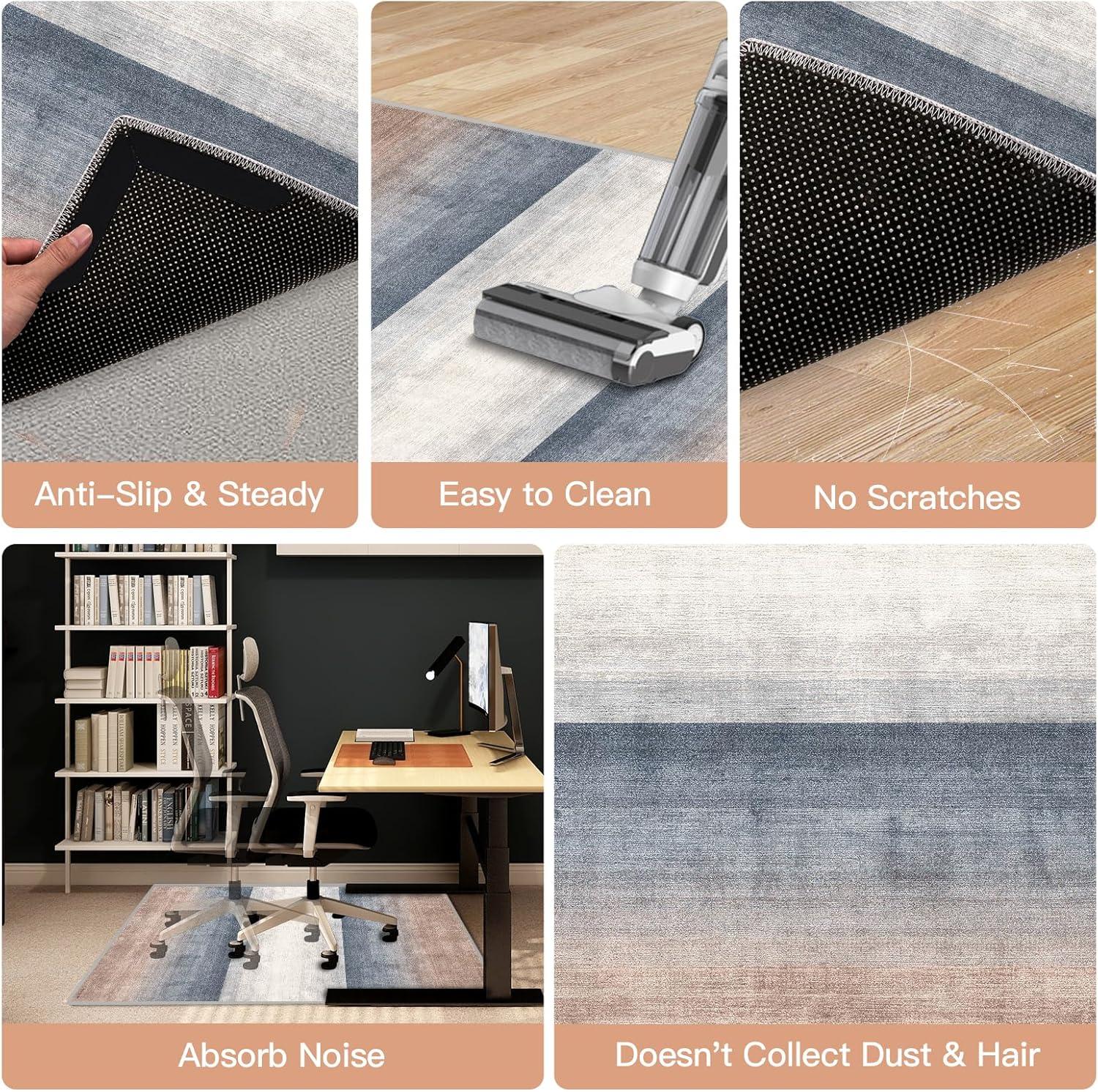 Tapete para silla de oficina para suelo de madera dura, 2.62 libras antideslizante Hi-Q tapete para silla de escritorio para suelos de madera dura y