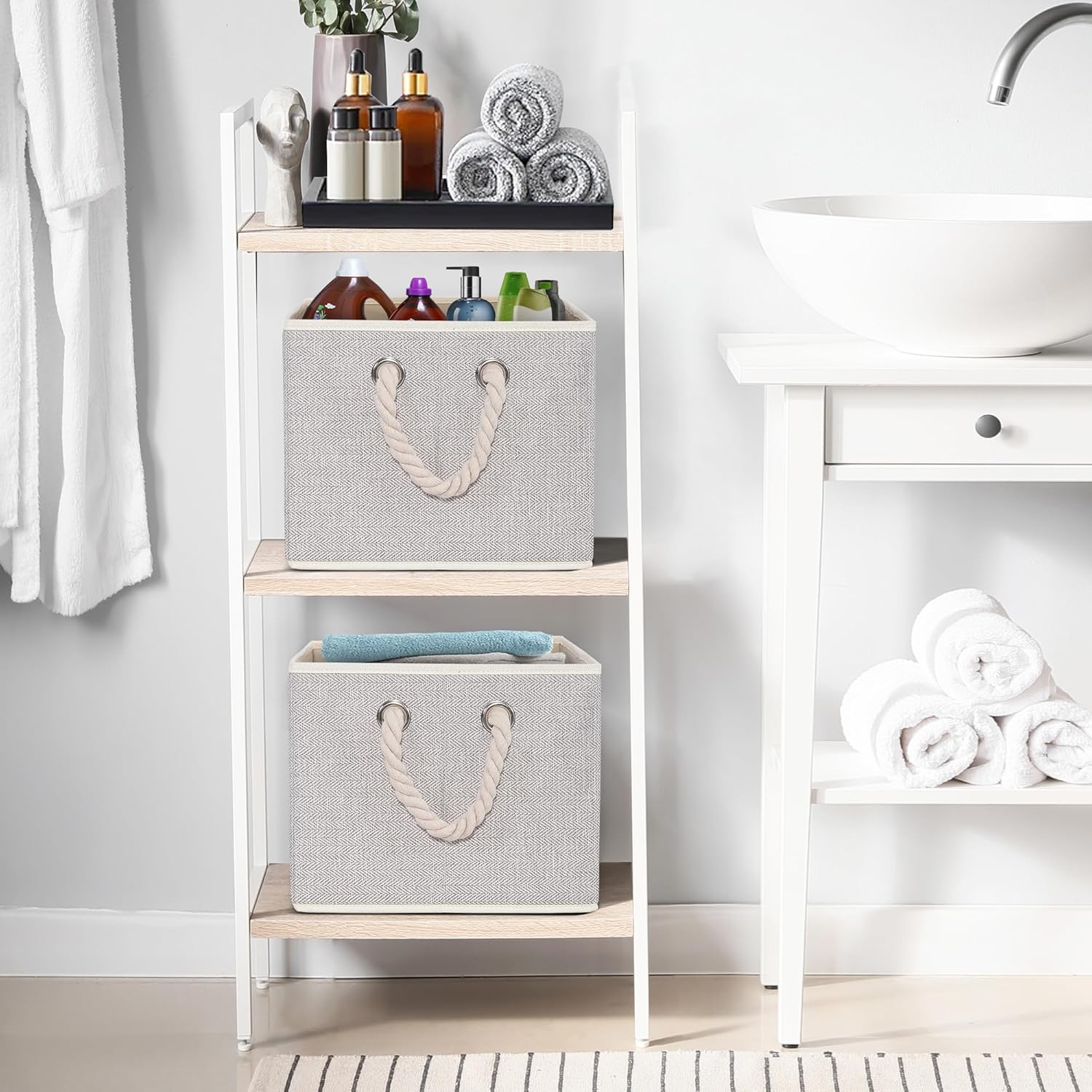 STORAGEIDEAS JUMBO – Cubos de almacenamiento plegables con asas, cestas de almacenamiento decorativas para organización de estantes, cajas de