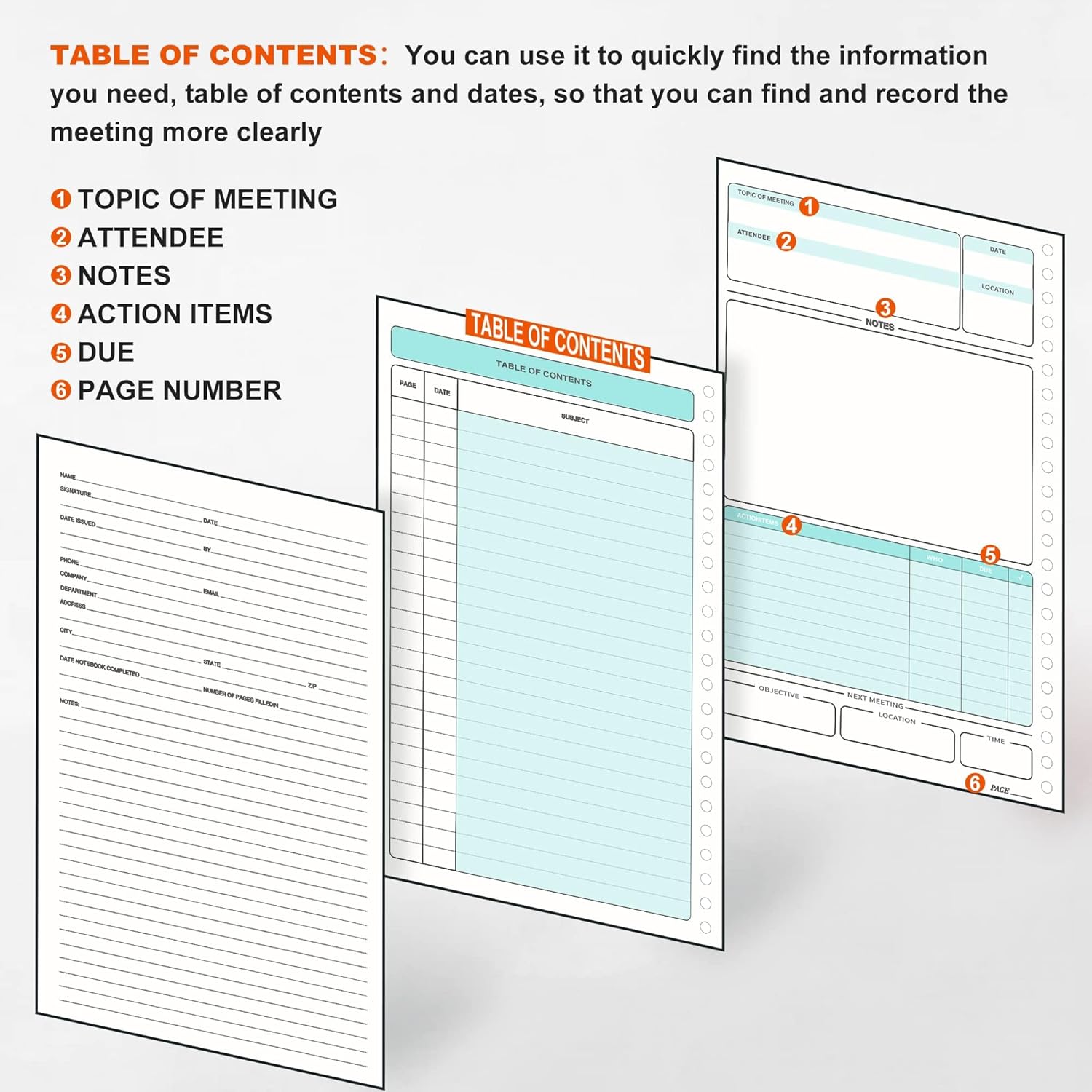 Cuaderno de reuniones para el trabajo con artículos de acción de 5.5 x 8.5 pulgadas, planificador de reuniones en espiral de tapa dura para oficina,