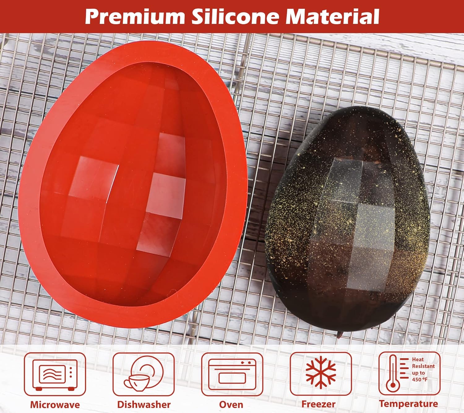 Webake Moldes de silicona para chocolate con diamante, grandes moldes de chocolate con huevo rompible en 3D con 1 martillo para Pascua