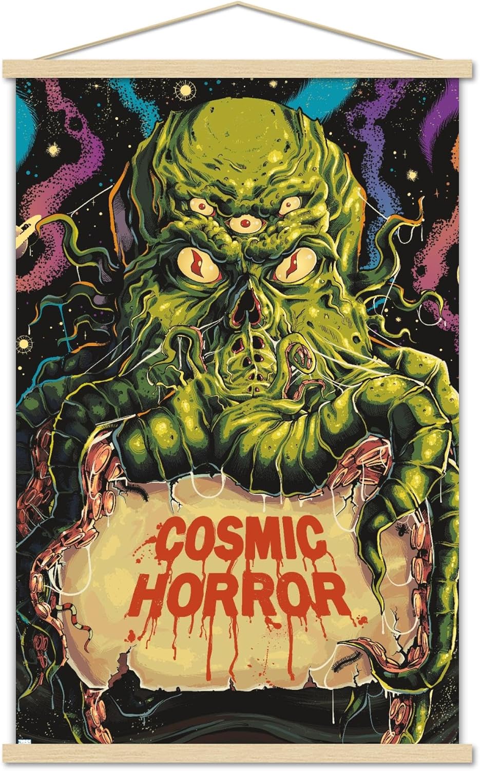 Trends International Cthulhu Monster – Póster de pared clásico de terror con marco magnético